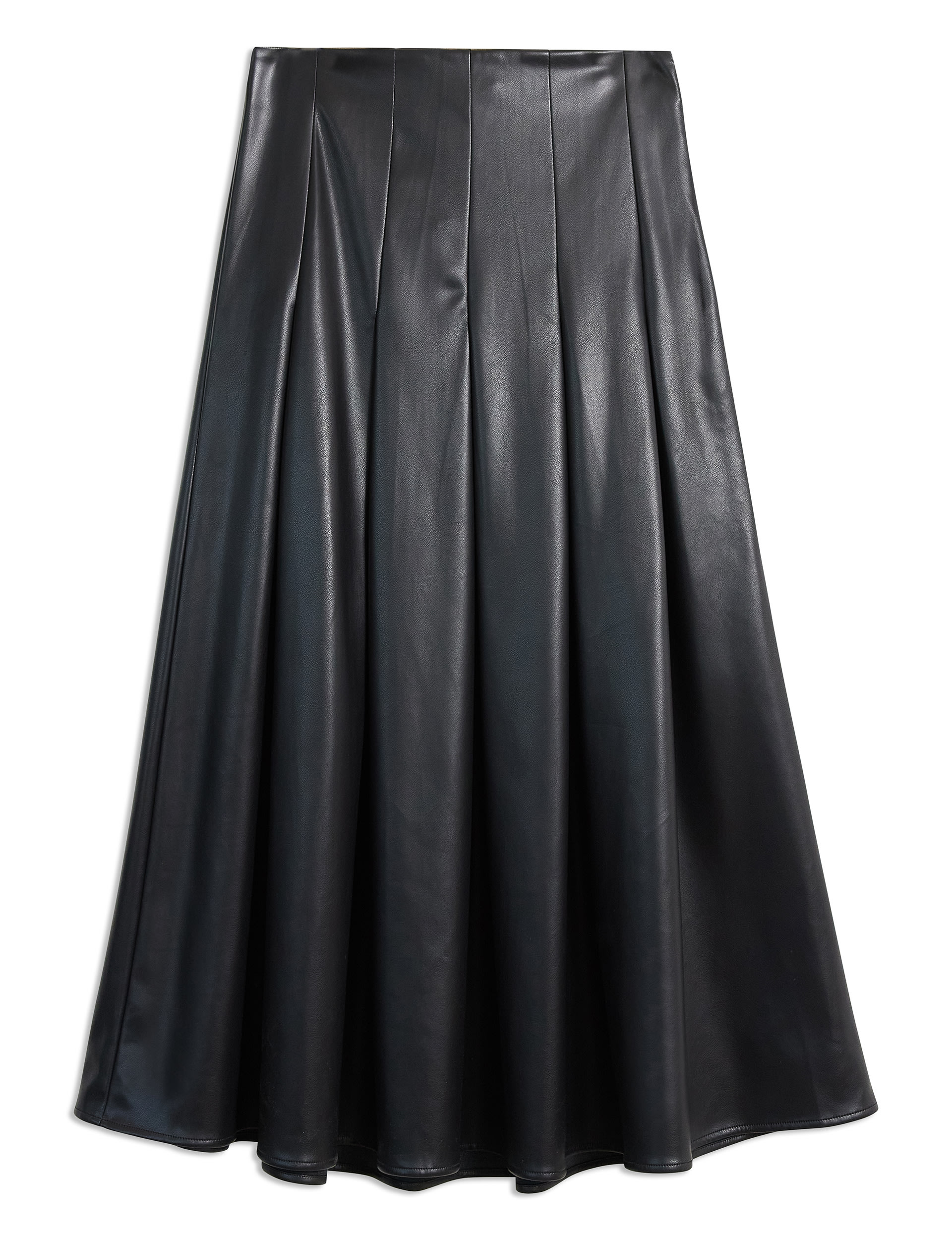 Leather Look Pleated Midi A-Line Skirt 1 of 6