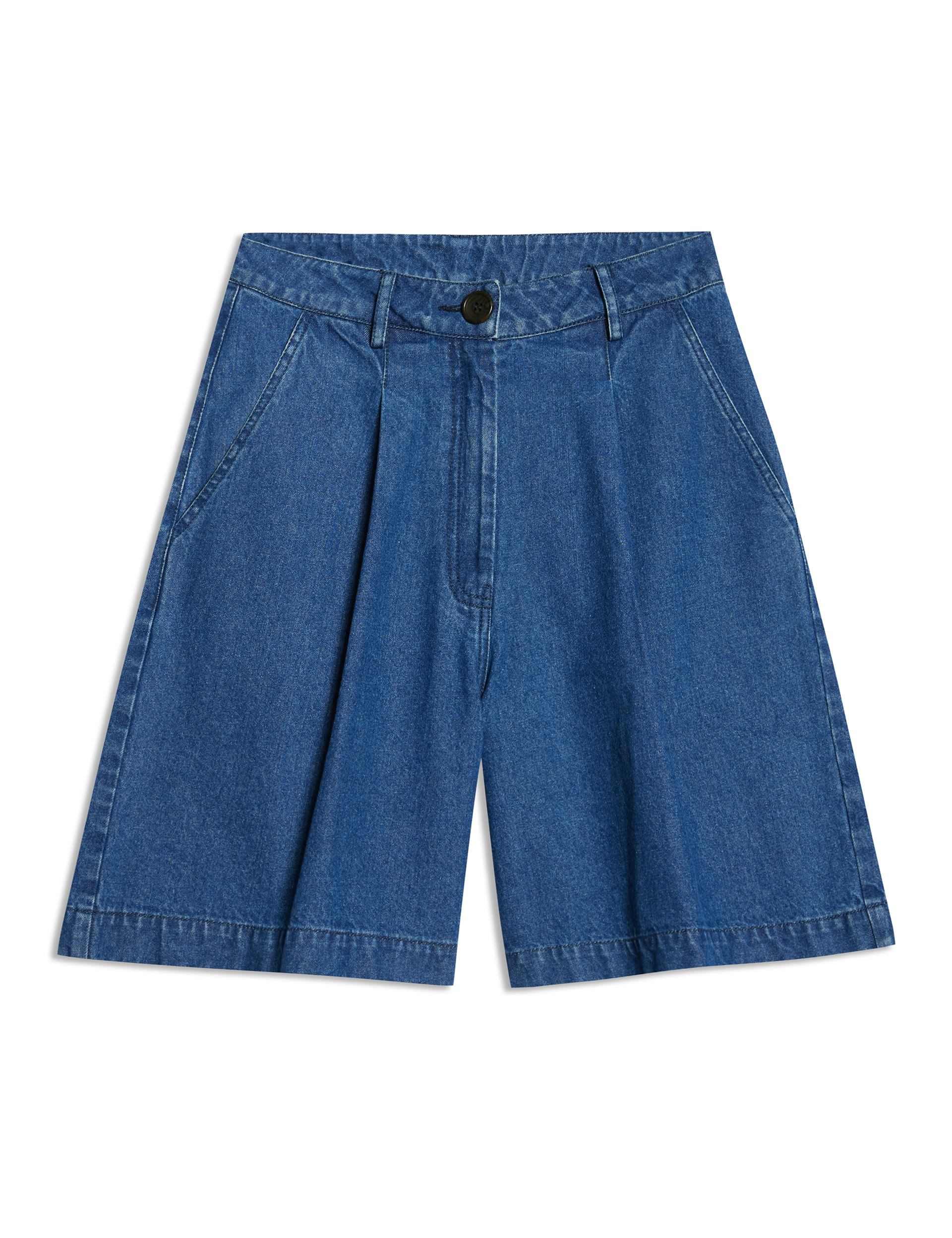 Denim Pleat Front Long Shorts 2 of 5