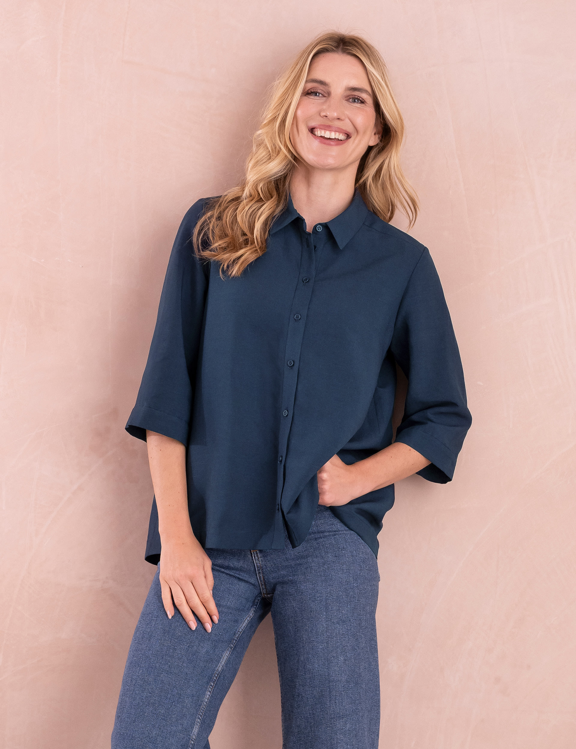 Linen Blend Pleat Detail Shirt 1 of 7