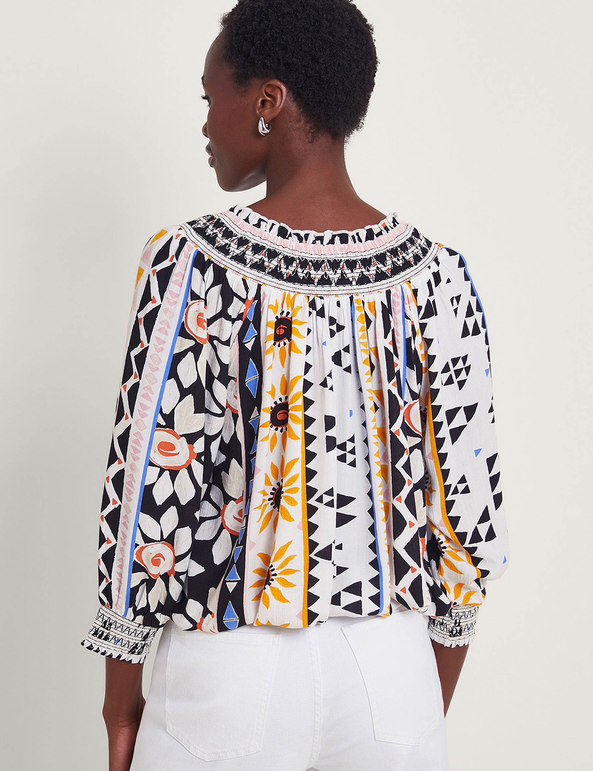 Printed Tie Neck Shirred Detail Blouse 3 of 4