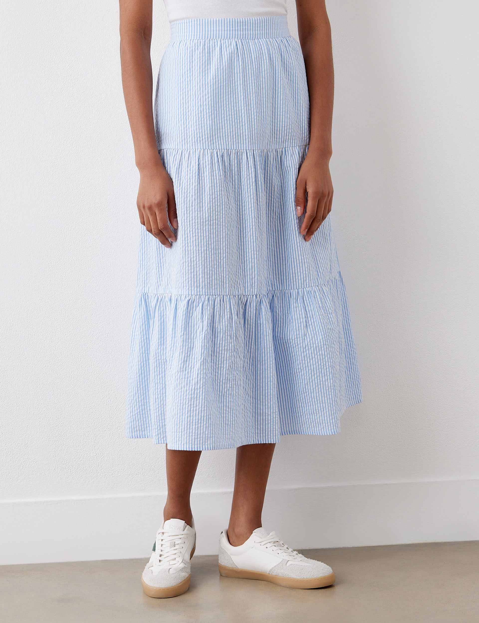 Pure Cotton Striped Midi Tiered Skirt 2 of 4