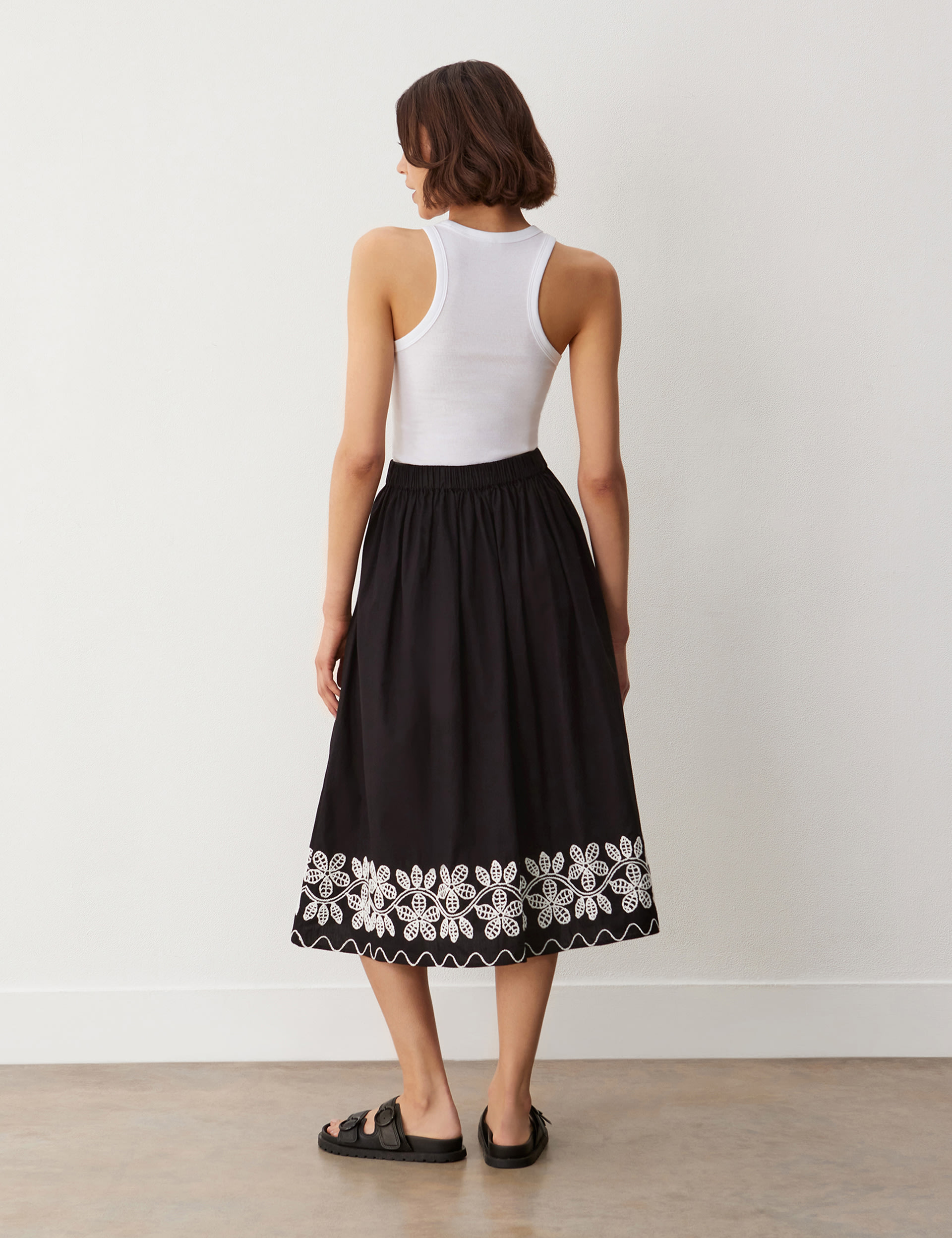 Pure Cotton Embroidered Midi A-Line Skirt 3 of 5