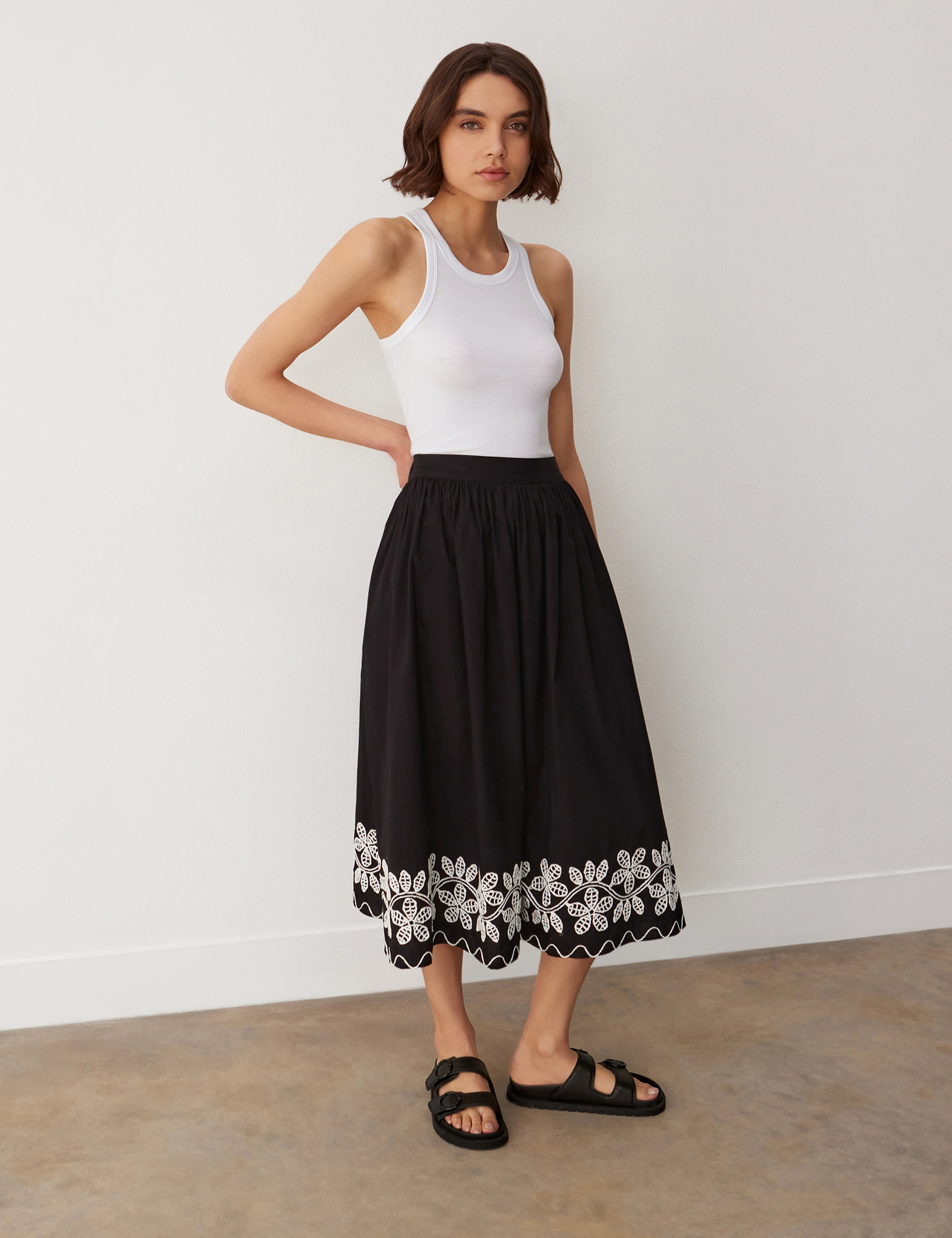 Pure Cotton Embroidered Midi A-Line Skirt 4 of 5