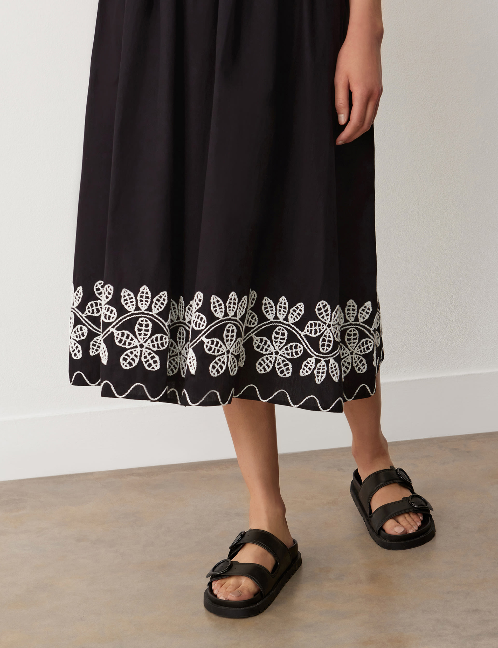 Pure Cotton Embroidered Midi A-Line Skirt 5 of 5