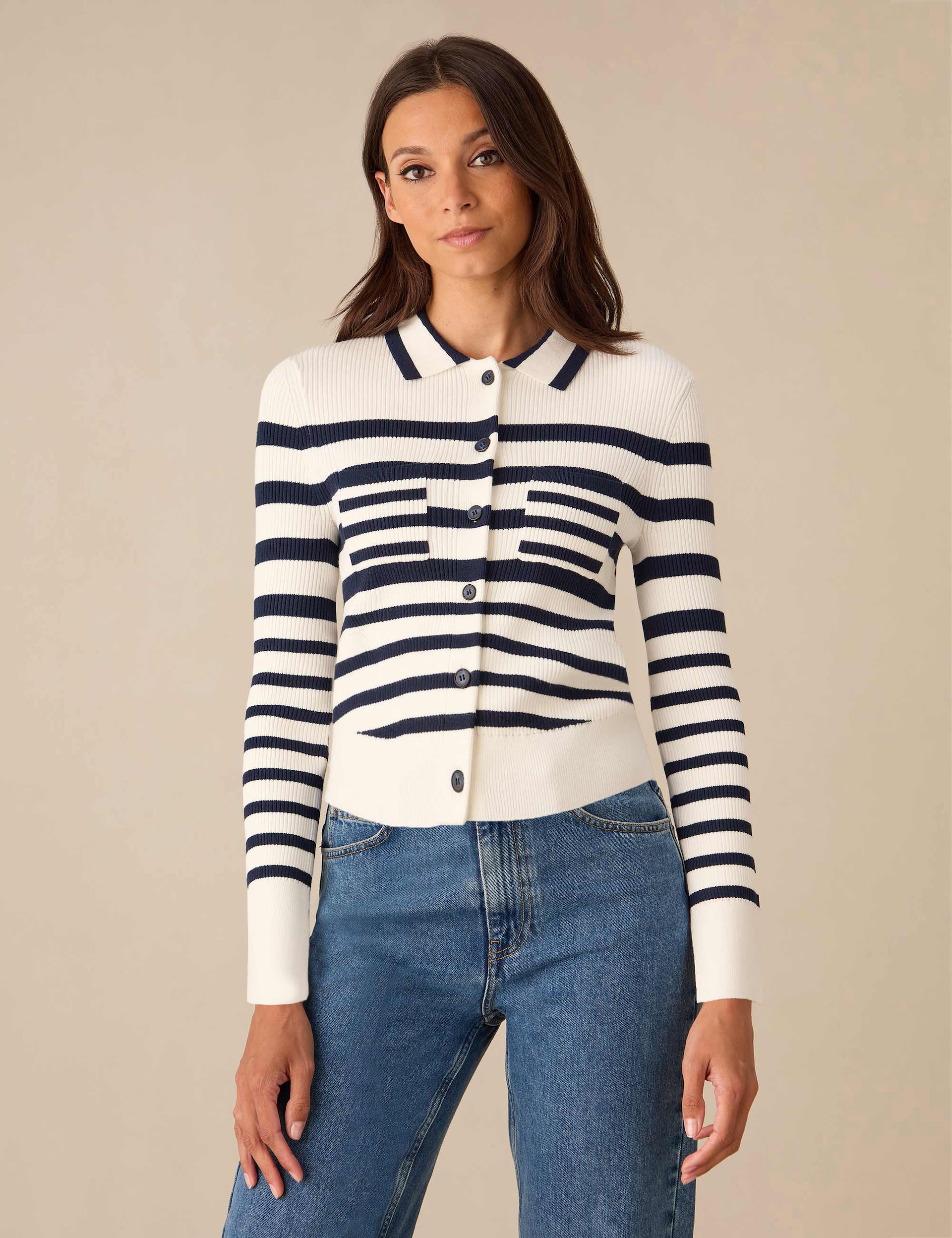 Ribbed Striped Collared Cardigan 4 of 7