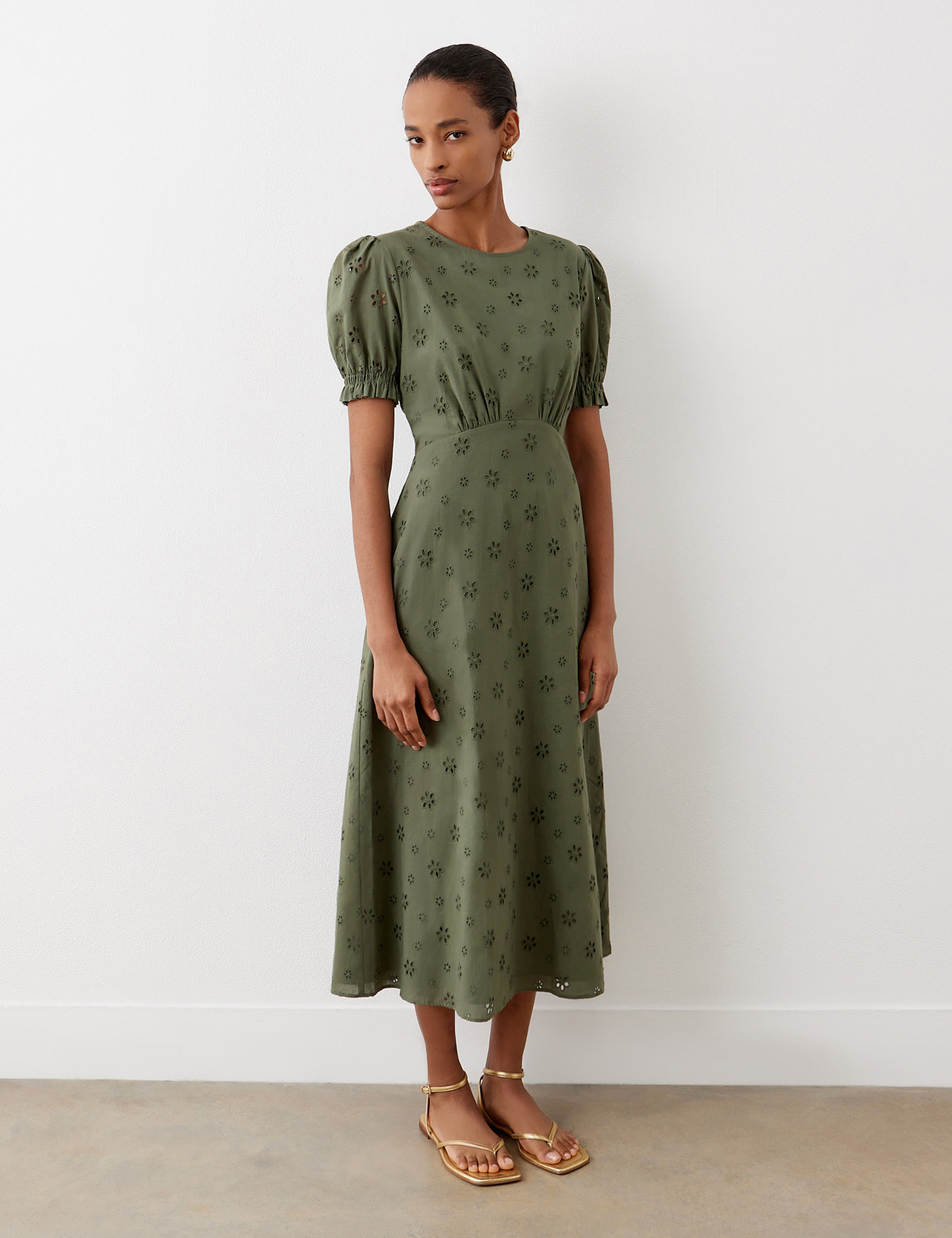 Pure Cotton Broderie Crew Neck Midi Tea Dress | Finery London | M&S