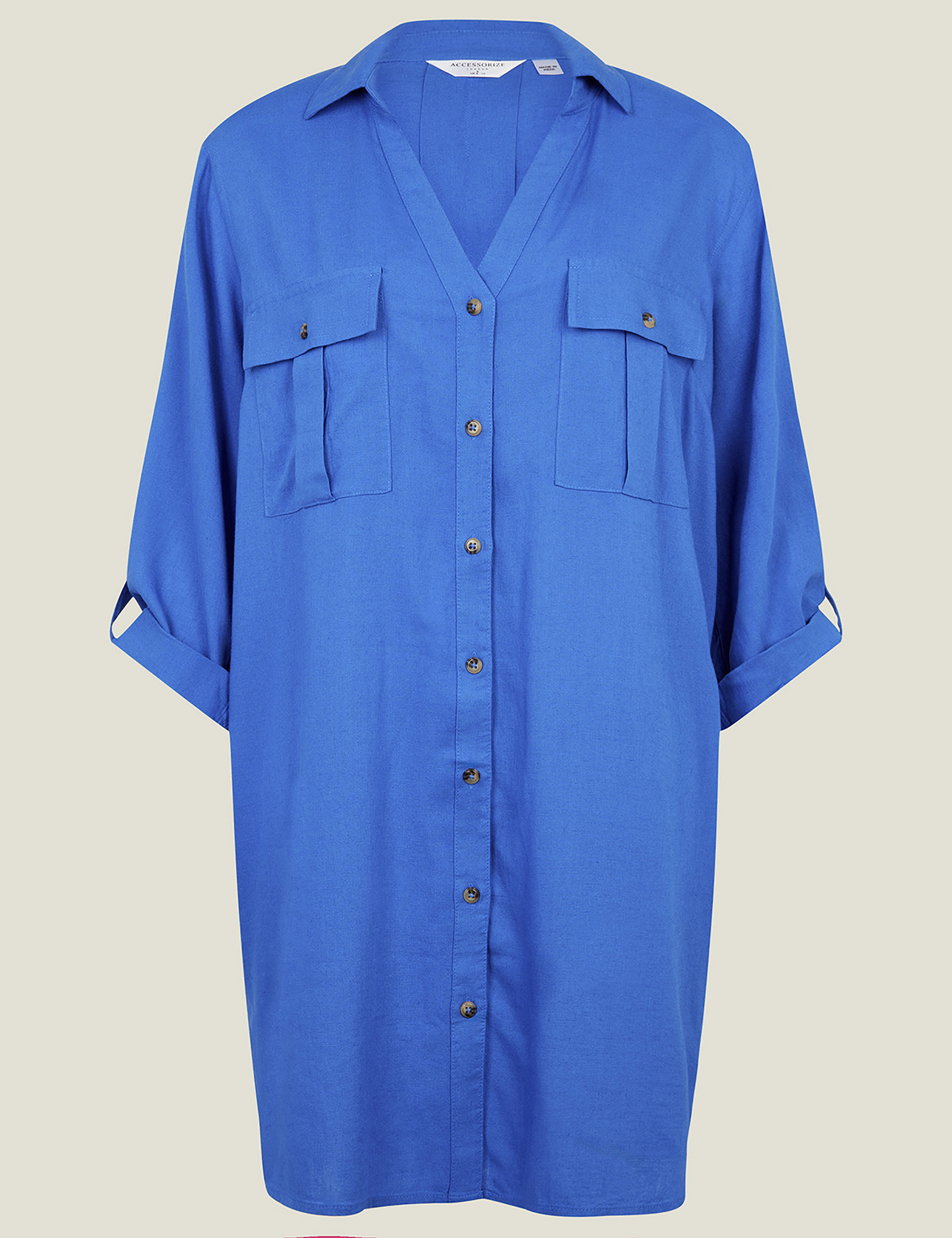 Collared Longline Beach Shirt with Linen 2 of 4