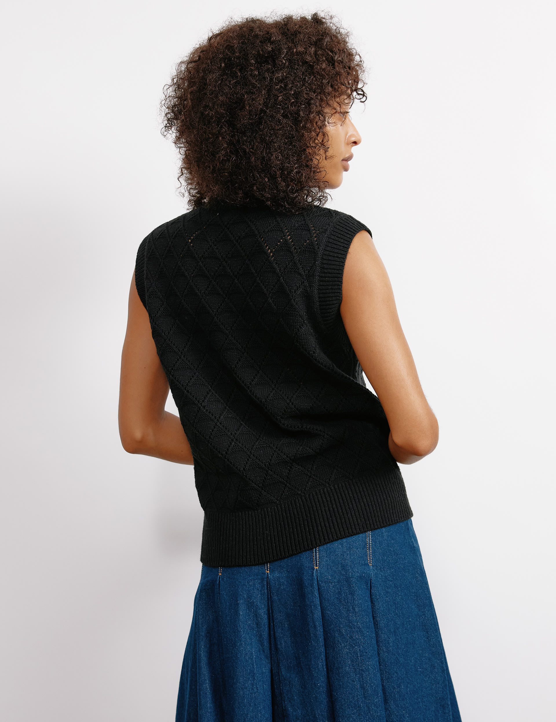 Pointelle Crew Neck Knitted Top with Wool 6 of 6