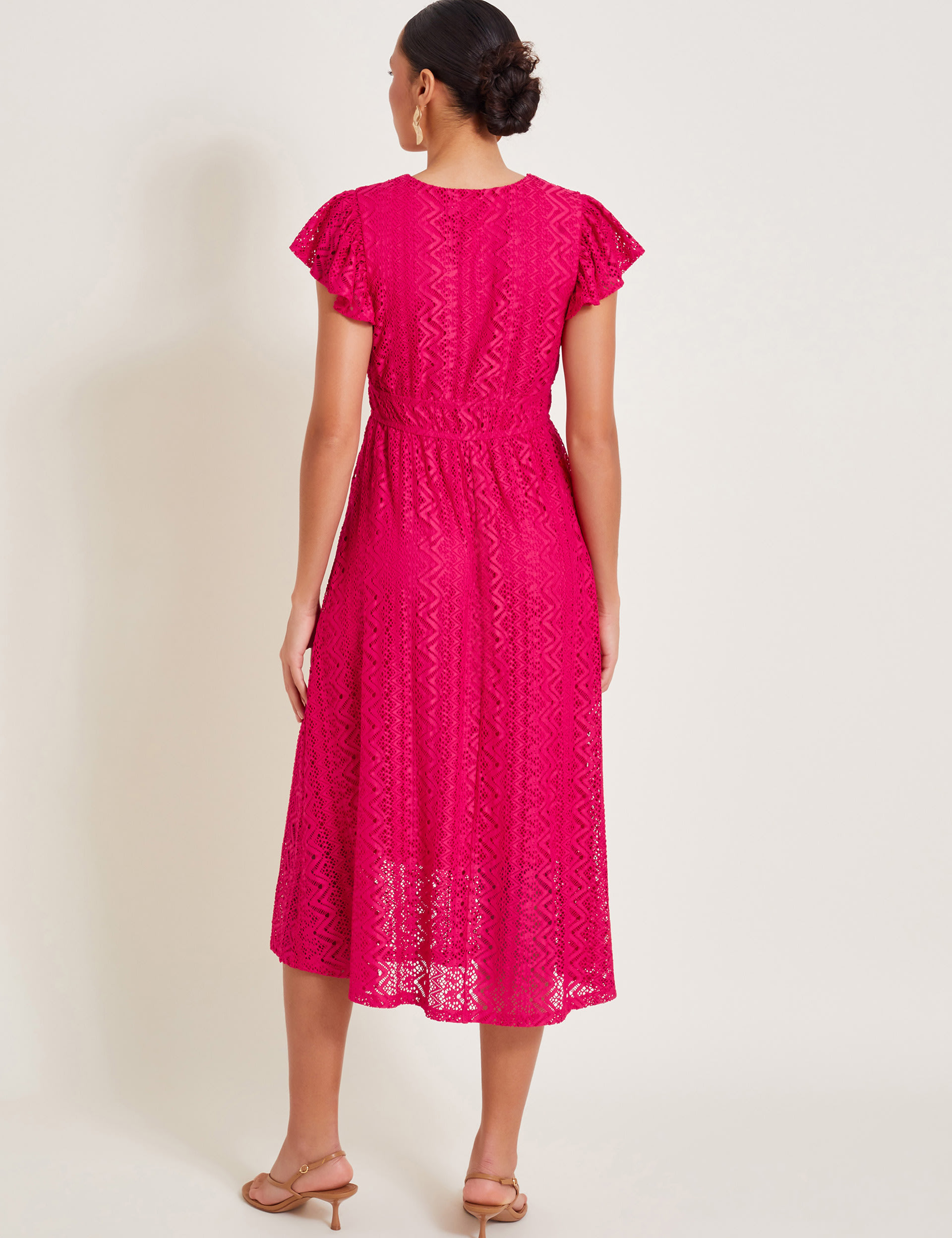 Jersey Lace V-Neck Angel Sleeve Midi Tea Dress | Monsoon | M&S