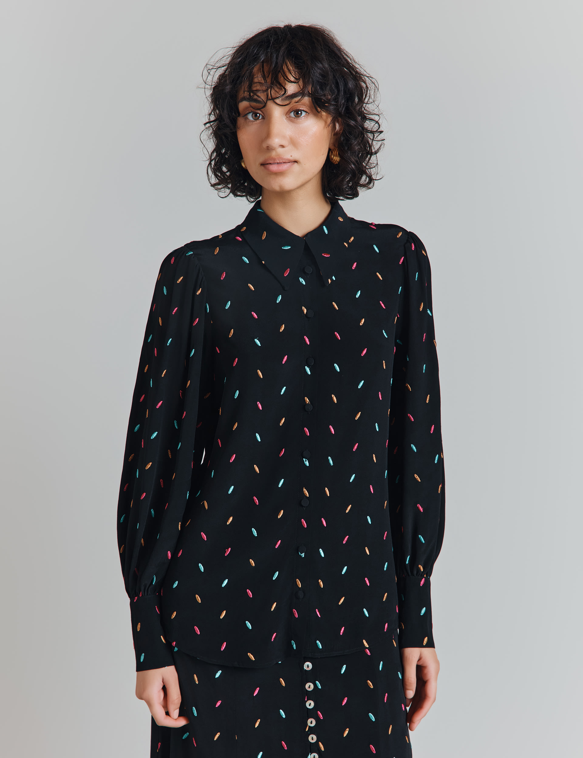 Crepe Embroidered Spot Blouse 1 of 6