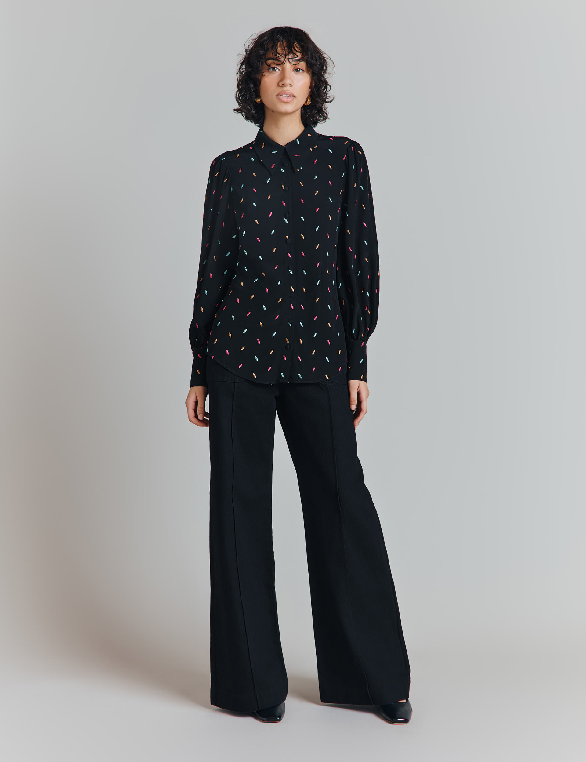 Crepe Embroidered Spot Blouse 2 of 6