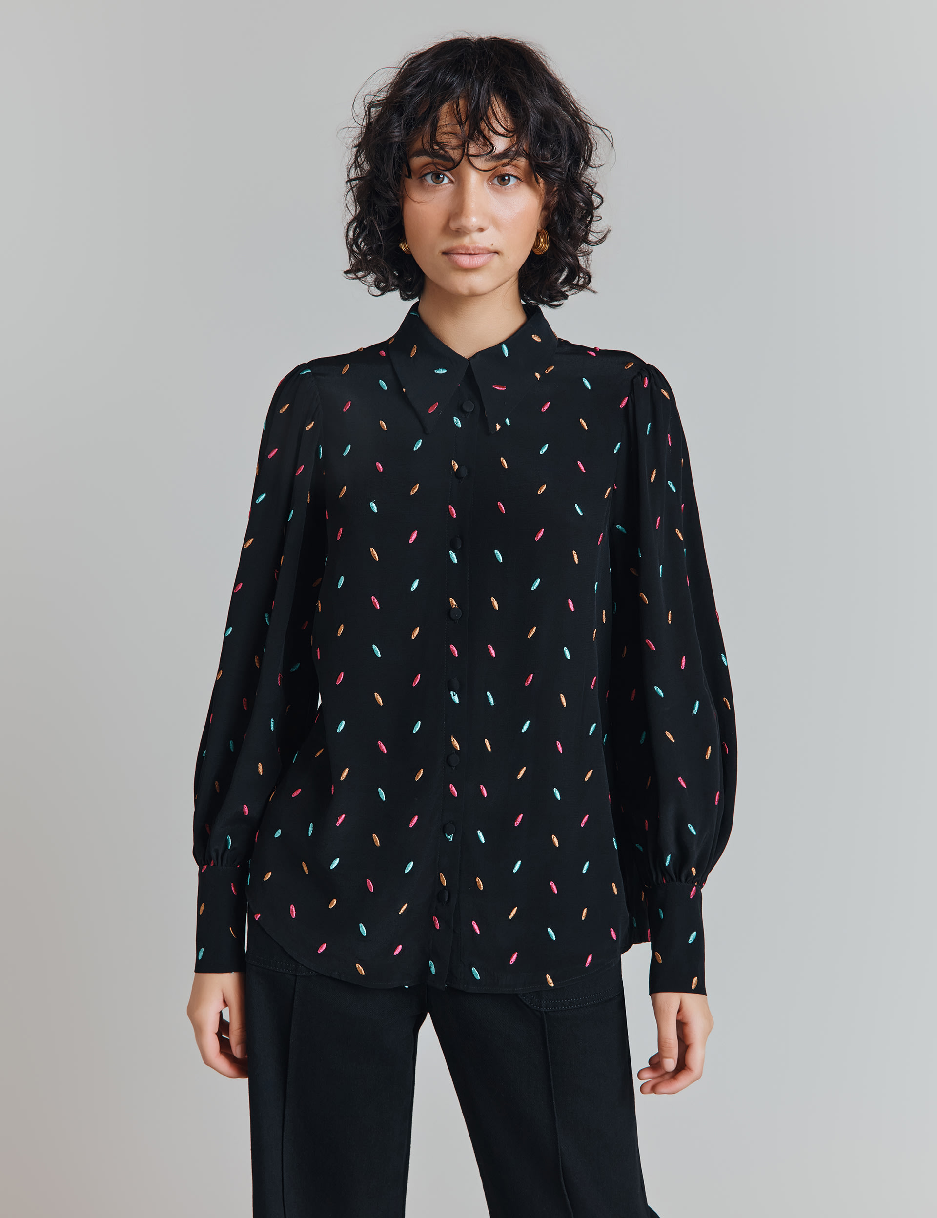 Crepe Embroidered Spot Blouse 4 of 6