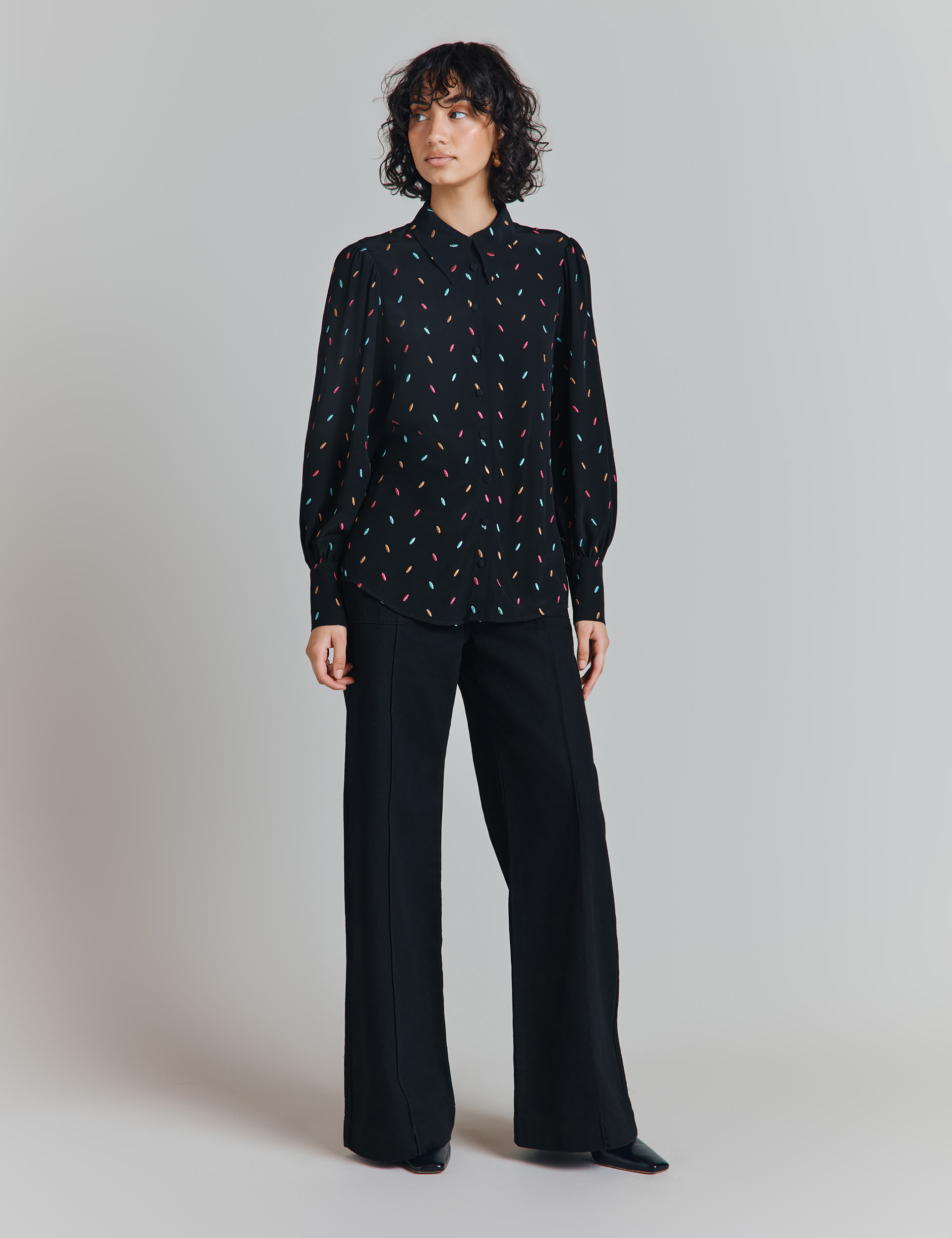 Crepe Embroidered Spot Blouse 5 of 6