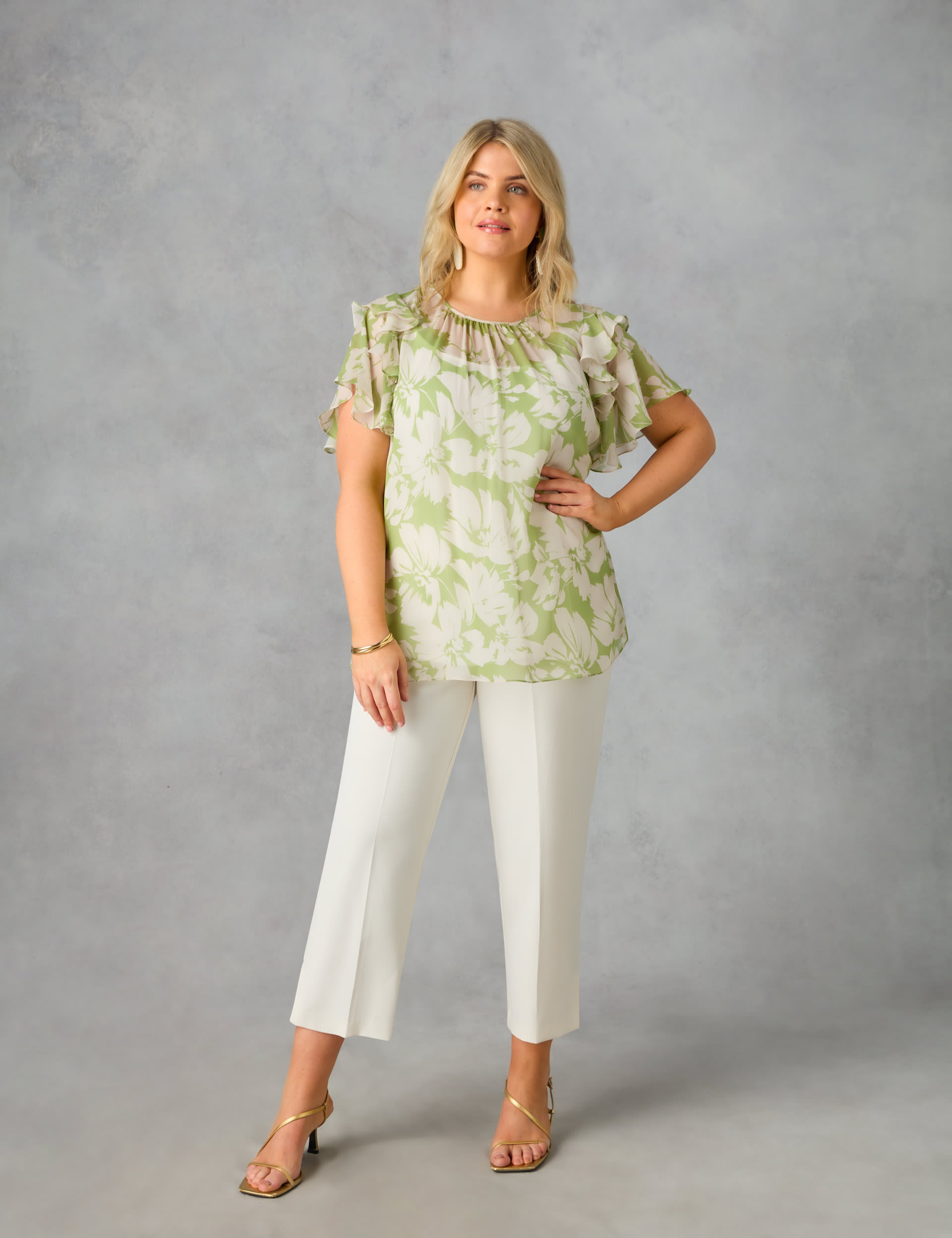 Floral Round Neck Ruffle Sleeve Blouse 1 of 3