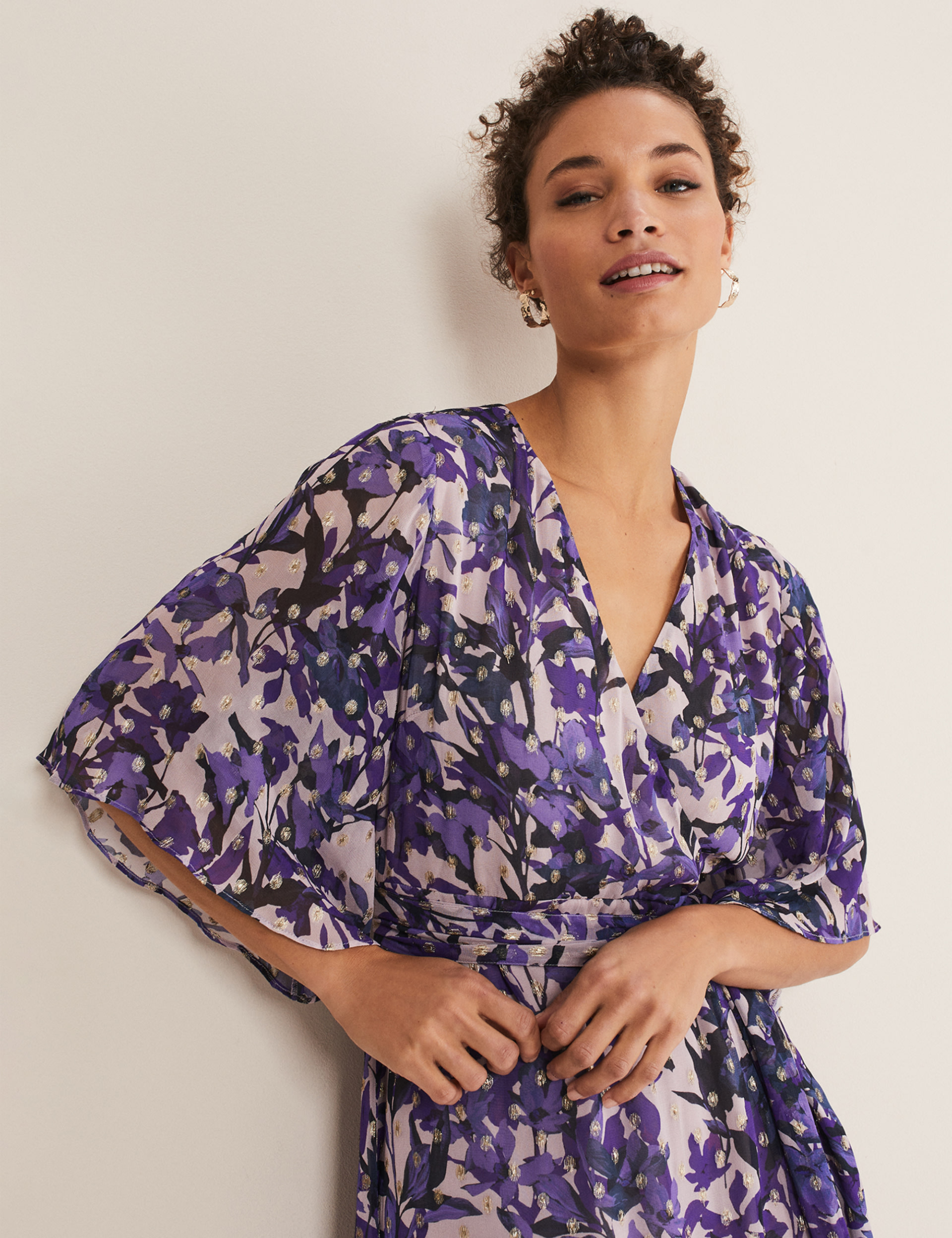 Floral V-Neck Midi Wrap Dress 4 of 5