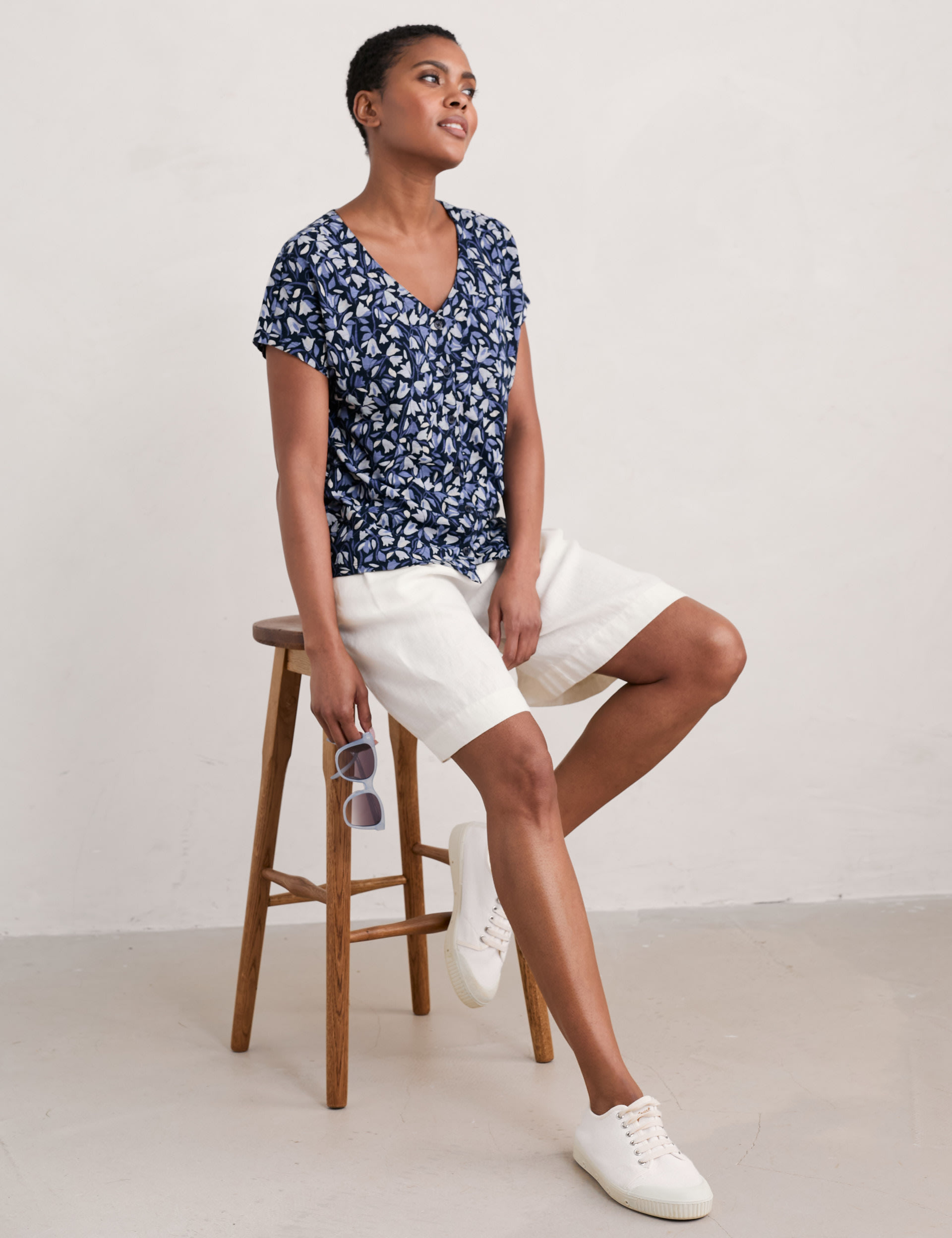 Pure Cotton Floral V-Neck Relaxed Top | Seasalt Cornwall | M&S