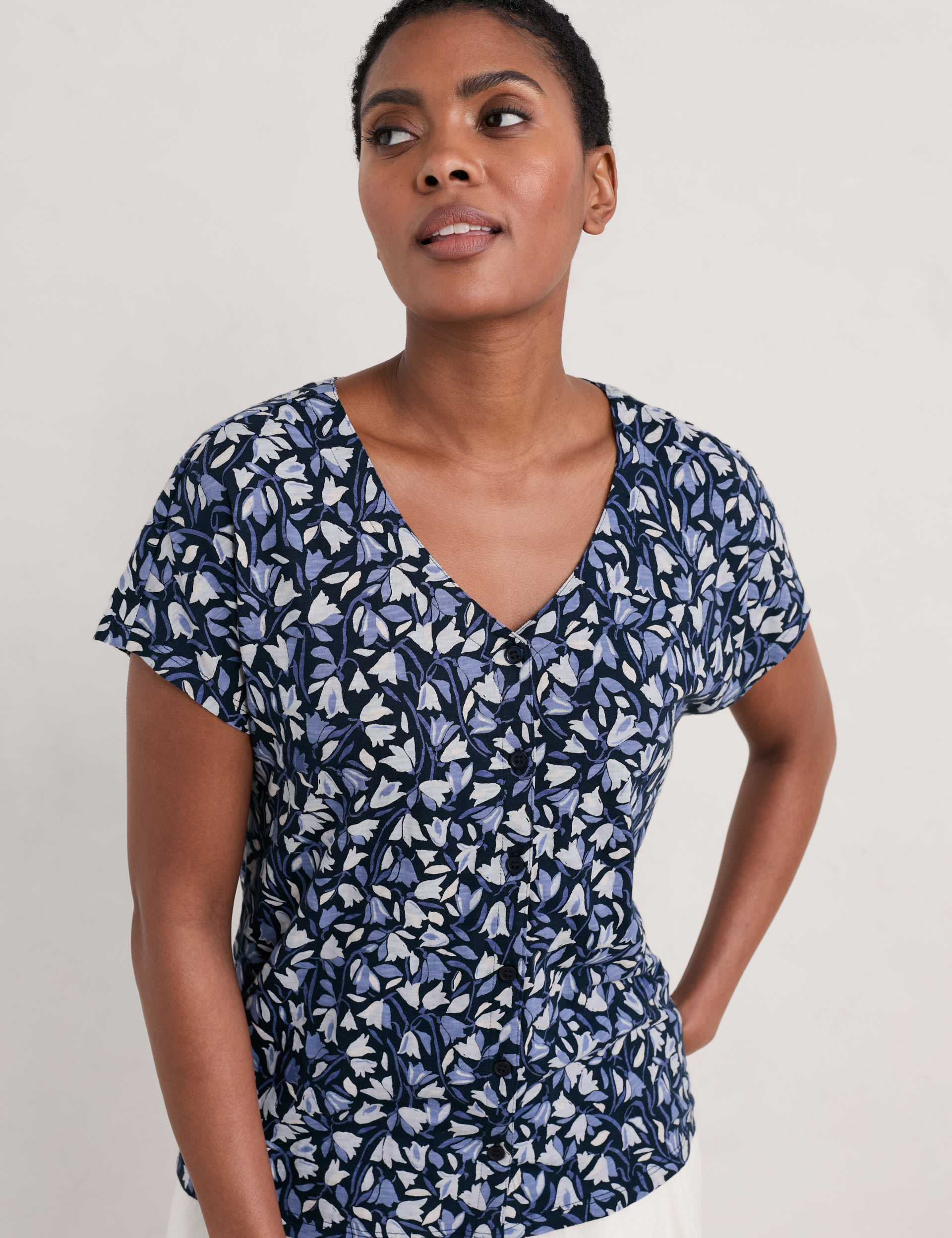 Pure Cotton Floral V-Neck Relaxed Top | Seasalt Cornwall | M&S
