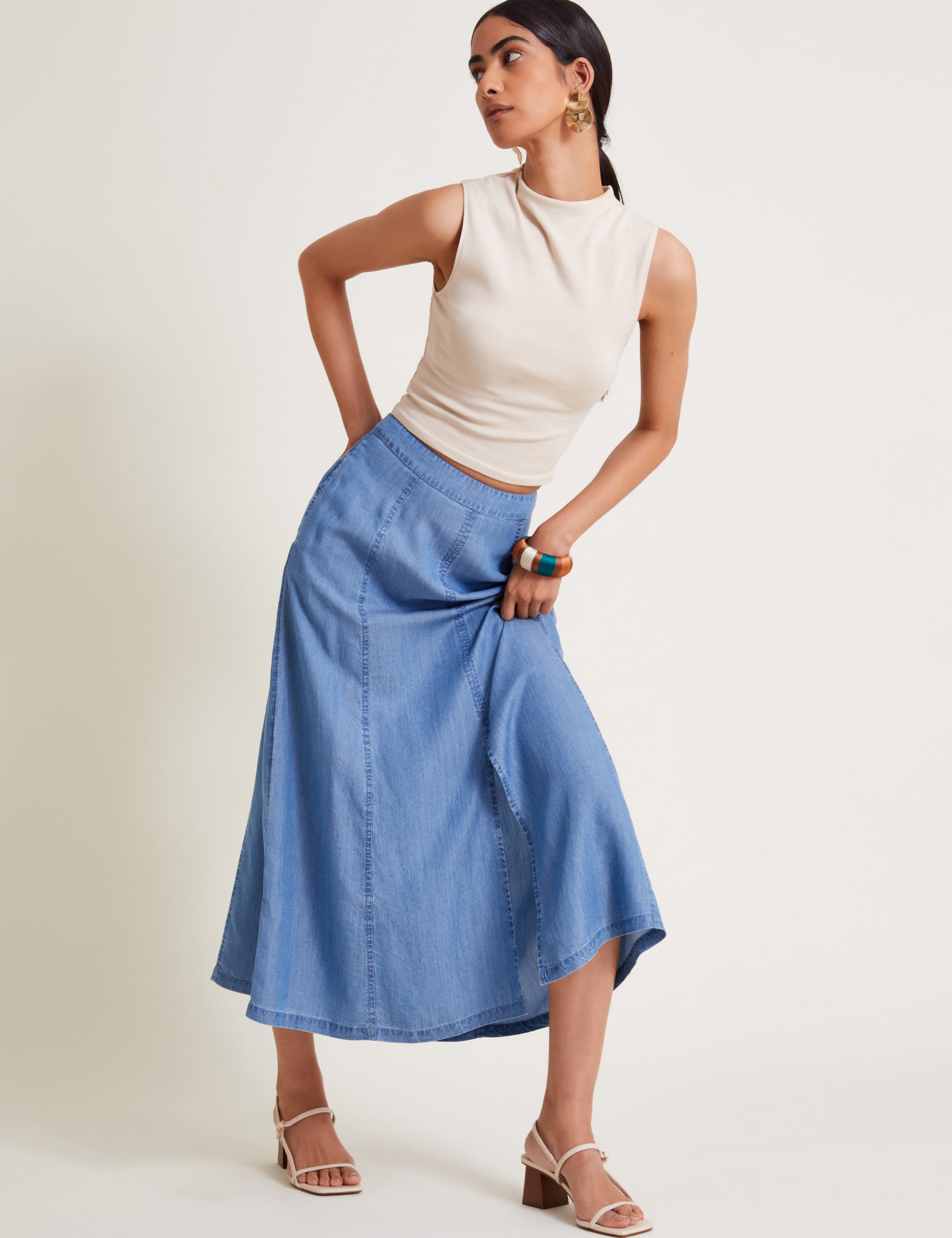 Pure Lyocell Midi A-Line Skirt 3 of 5