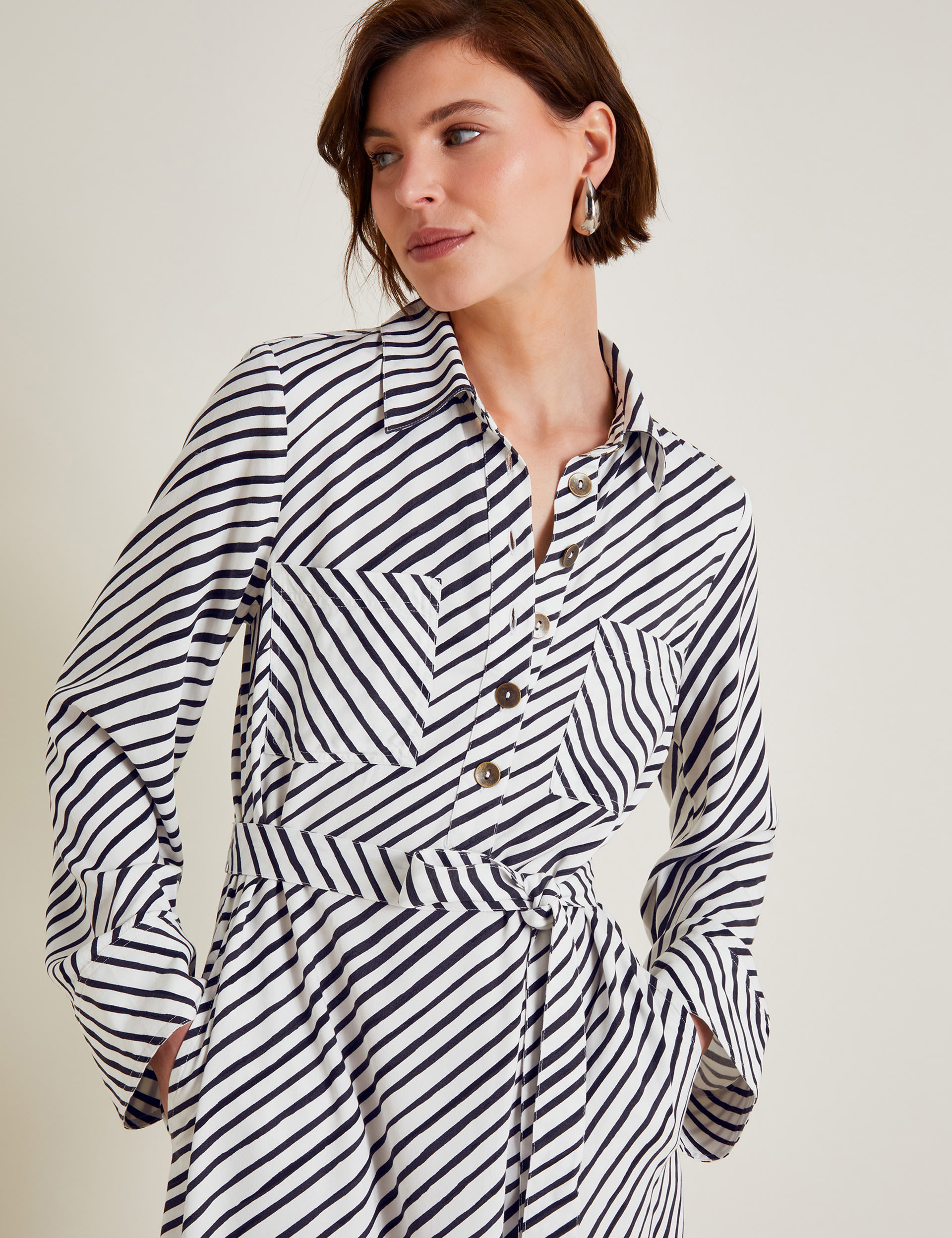 Striped Tie Waist Midi Shirt Dress | Monsoon | M&S