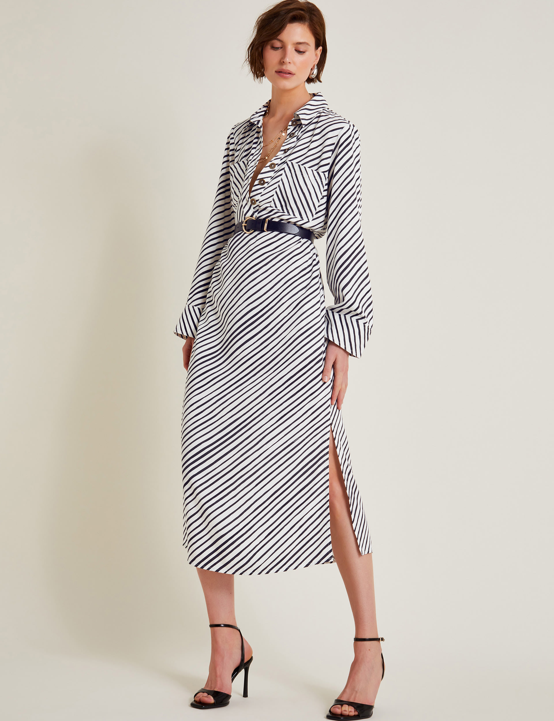 Striped Tie Waist Midi Shirt Dress | Monsoon | M&S