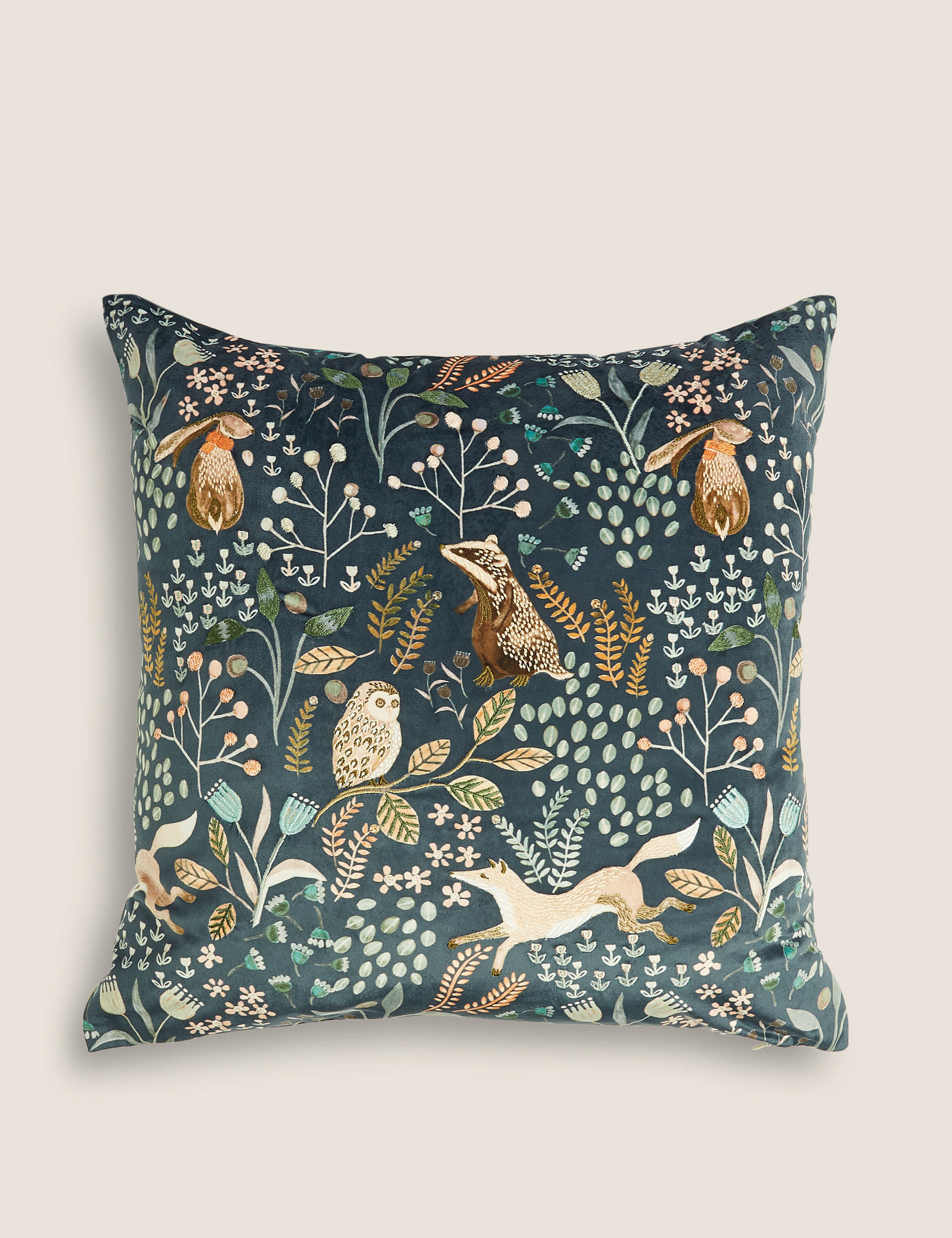 Woodland Print Embroidered Cushion 1 of 5