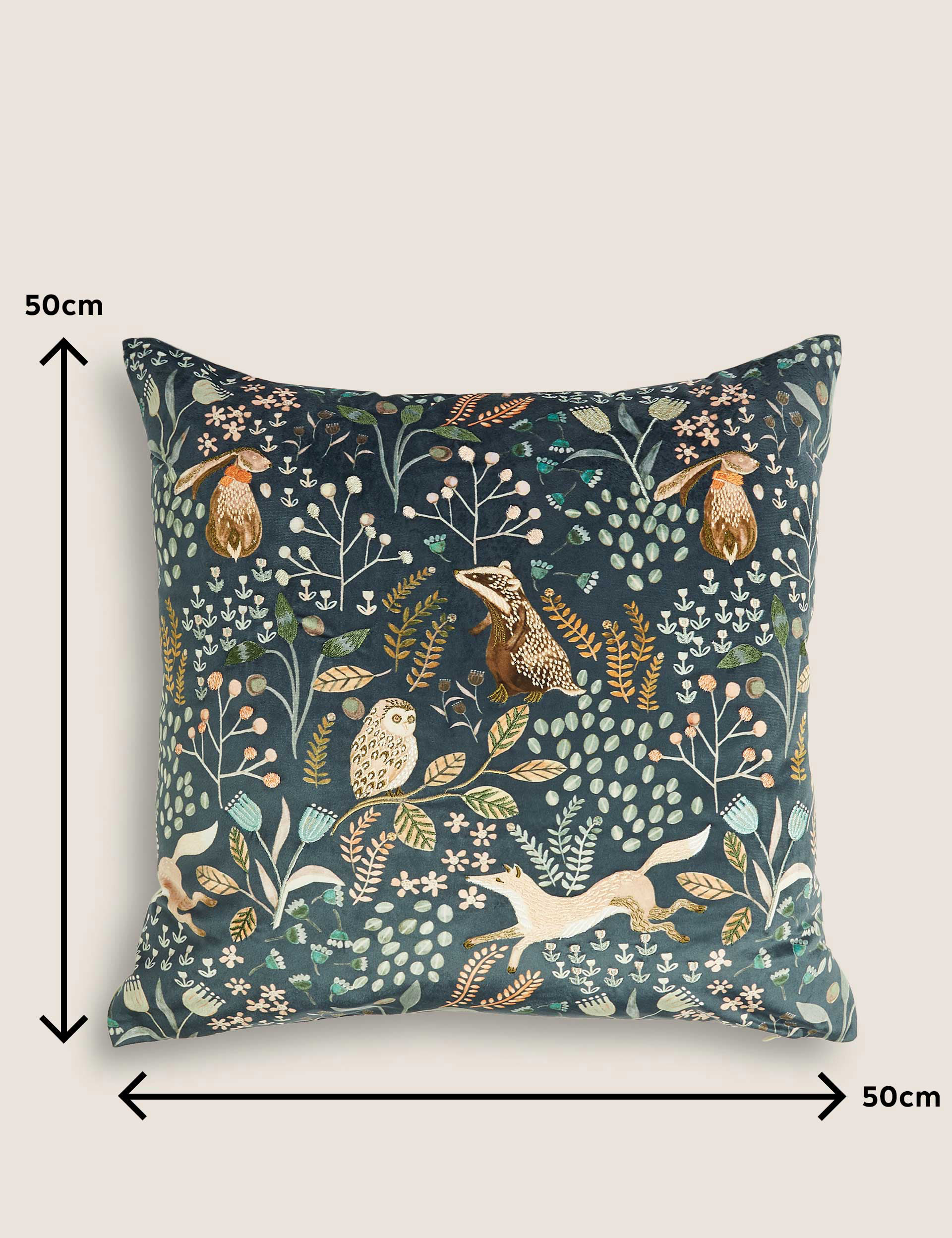 Woodland Print Embroidered Cushion 5 of 5