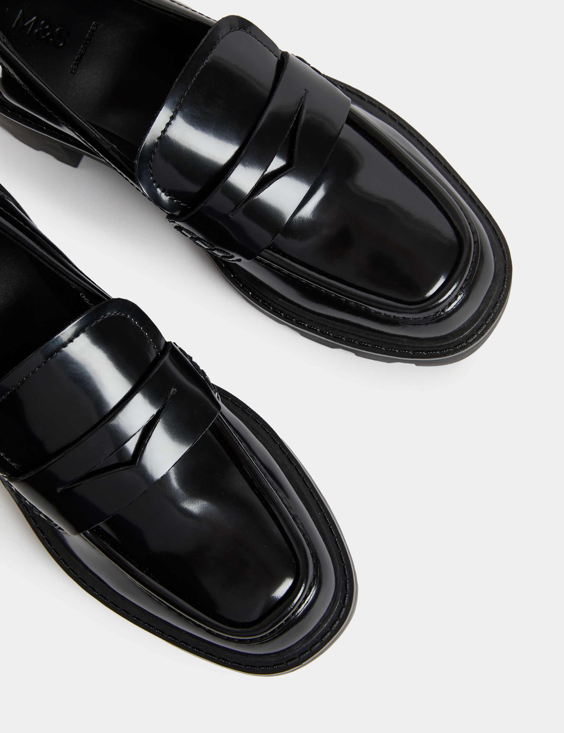 Leather Patent Slip On Block Heel Loafers 3 of 3