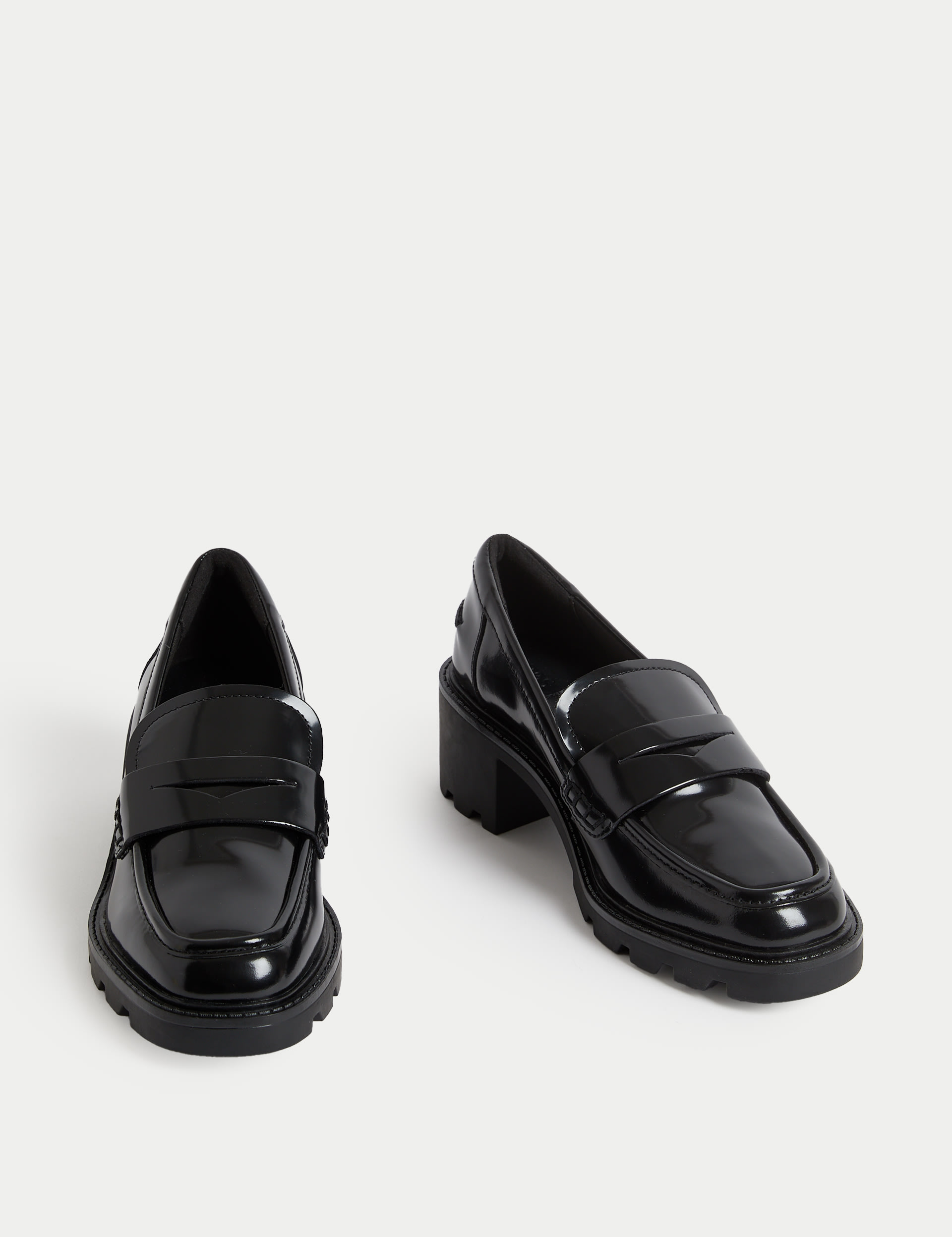 Leather Patent Slip On Block Heel Loafers 2 of 3