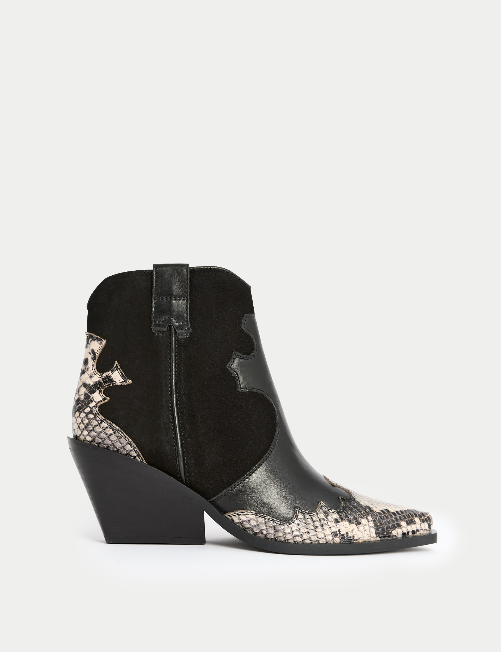 Leather Snakeskin Block Heel Ankle Boots 1 of 3