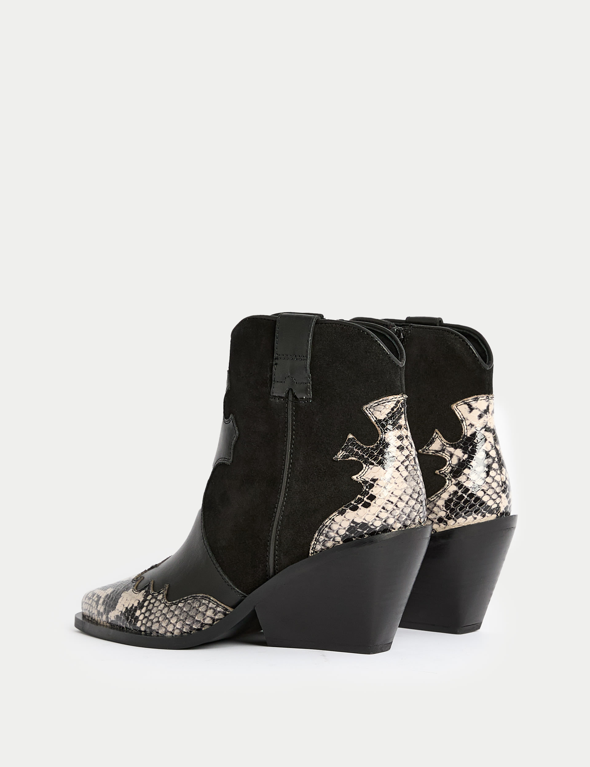 Leather Snakeskin Block Heel Ankle Boots 3 of 3