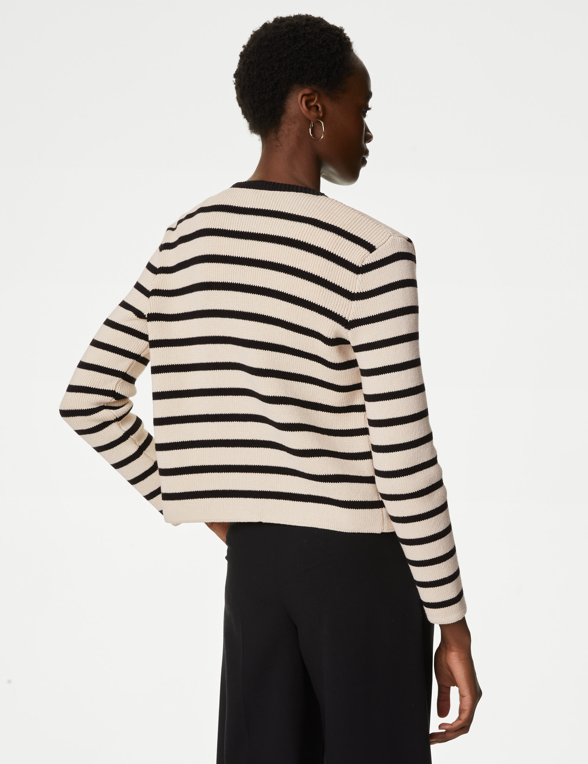 Cotton Rich Striped Crew Neck Cardigan 5 of 6