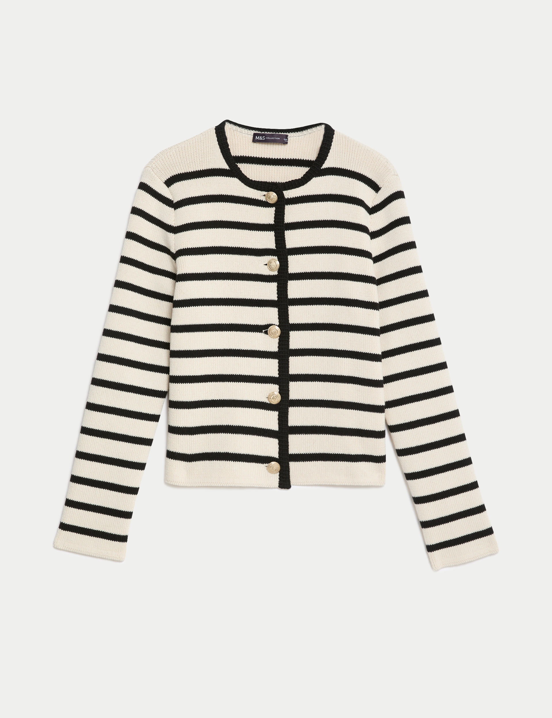 Cotton Rich Striped Crew Neck Cardigan 2 of 6