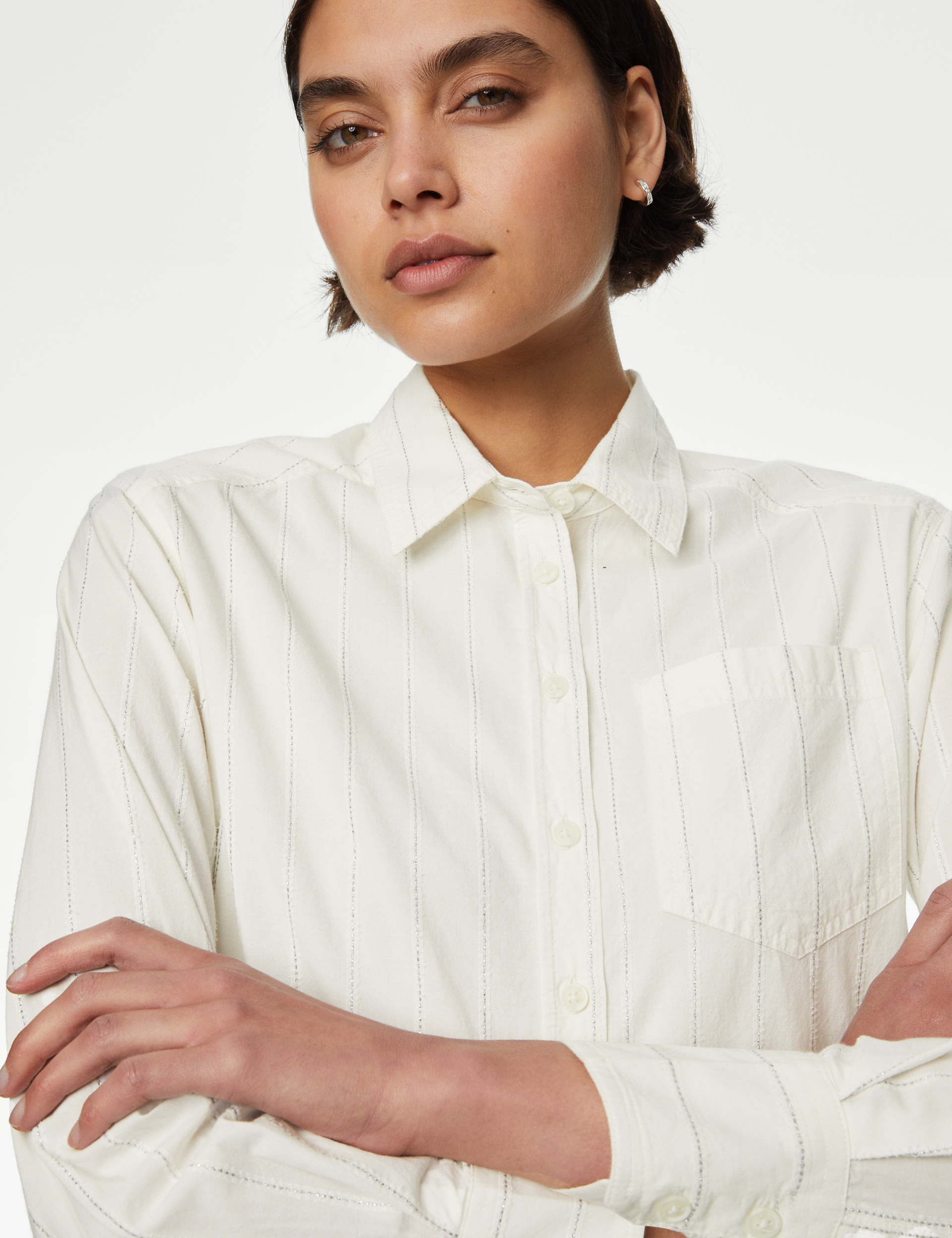 Cotton Rich Sparkly Striped Collared Shirt 3 of 6