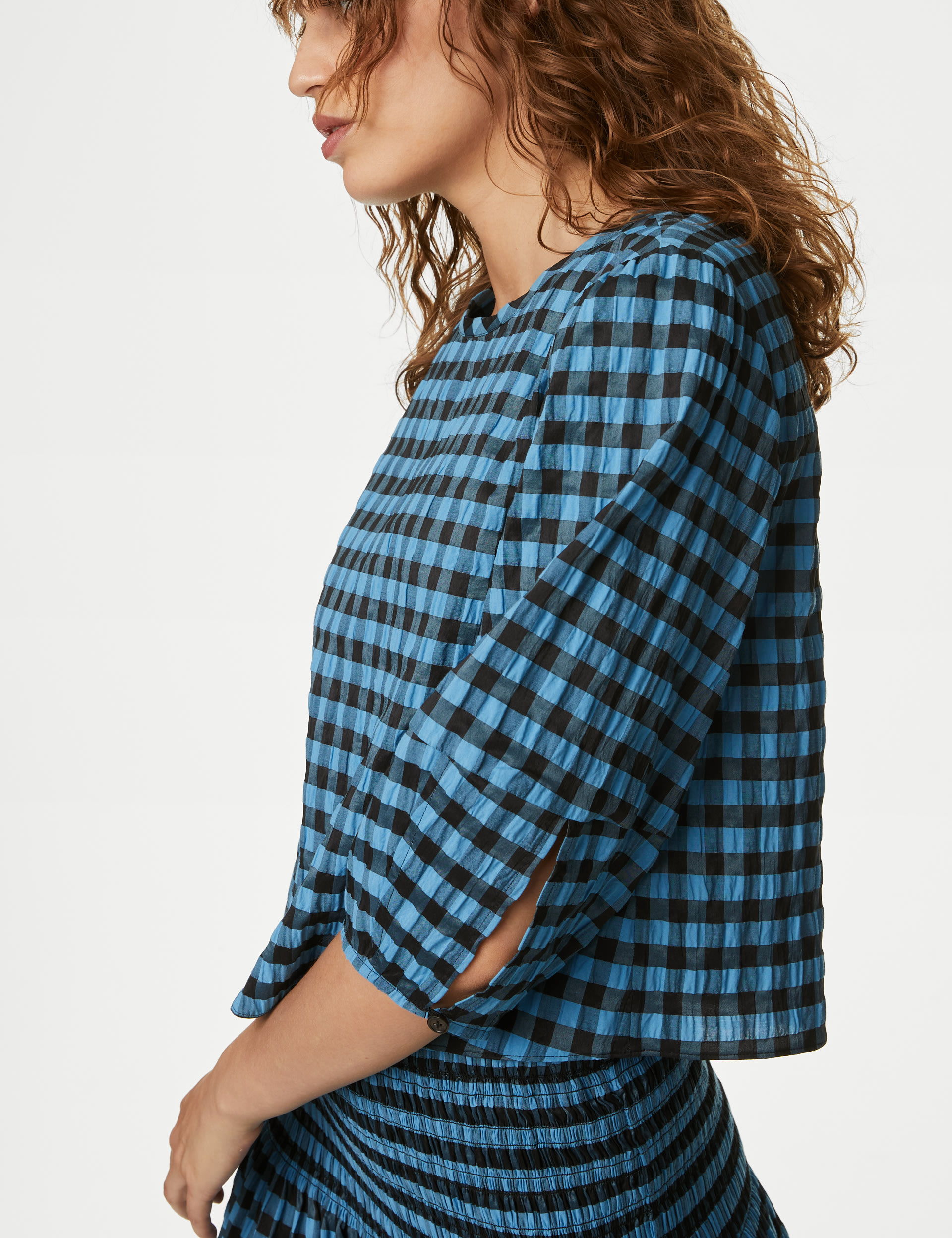 Cotton Blend Checked Blouse 4 of 5