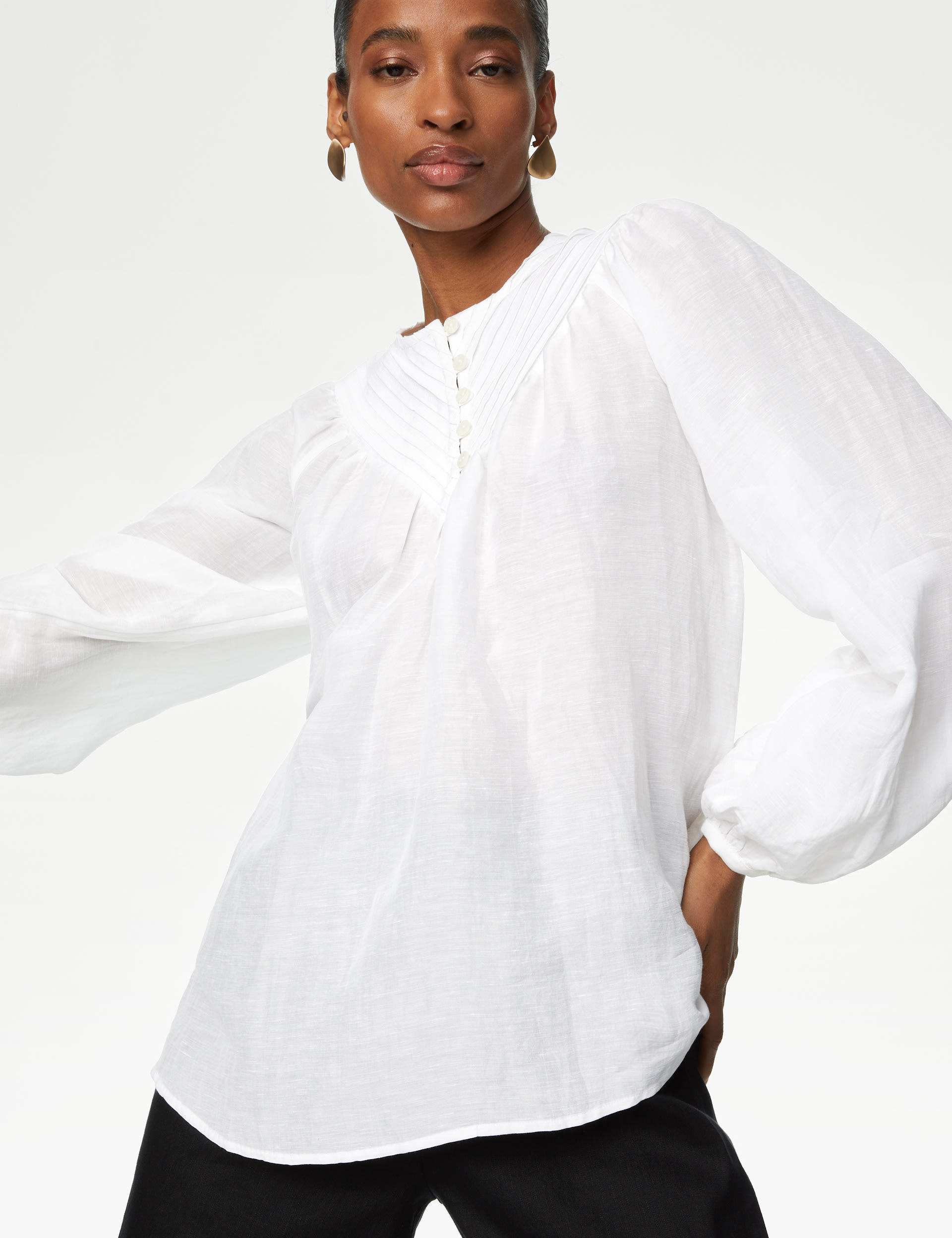 Ramie Pintuck V-Neck Blouse 3 of 5