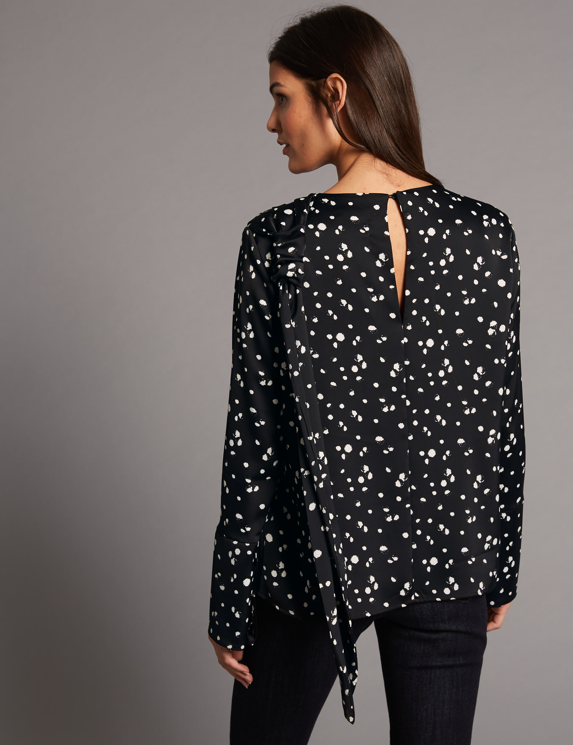 Spotted Drape Shoulder Long Sleeve Blouse 4 of 5