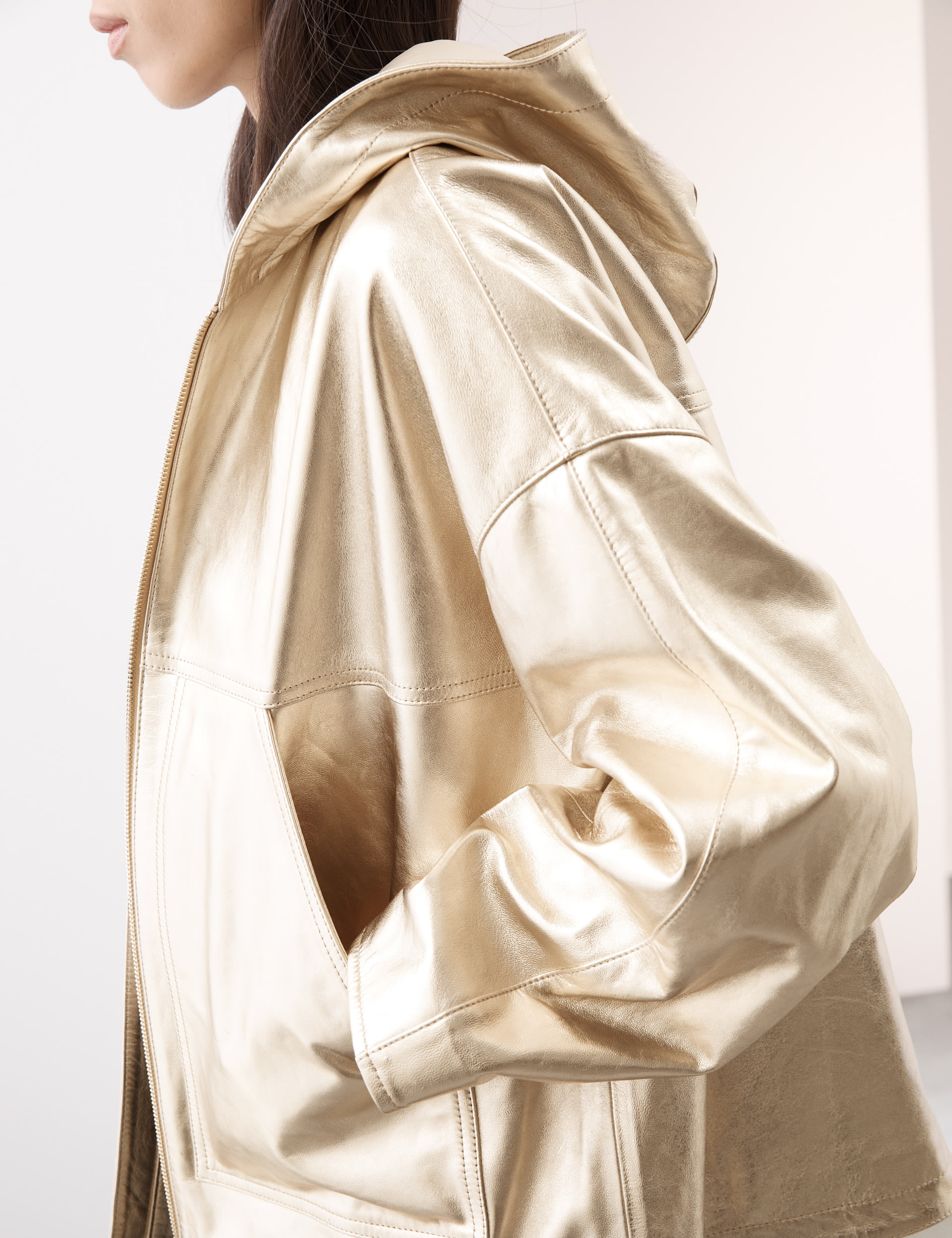 Leather Metallic Hooded Jacket 8 of 9