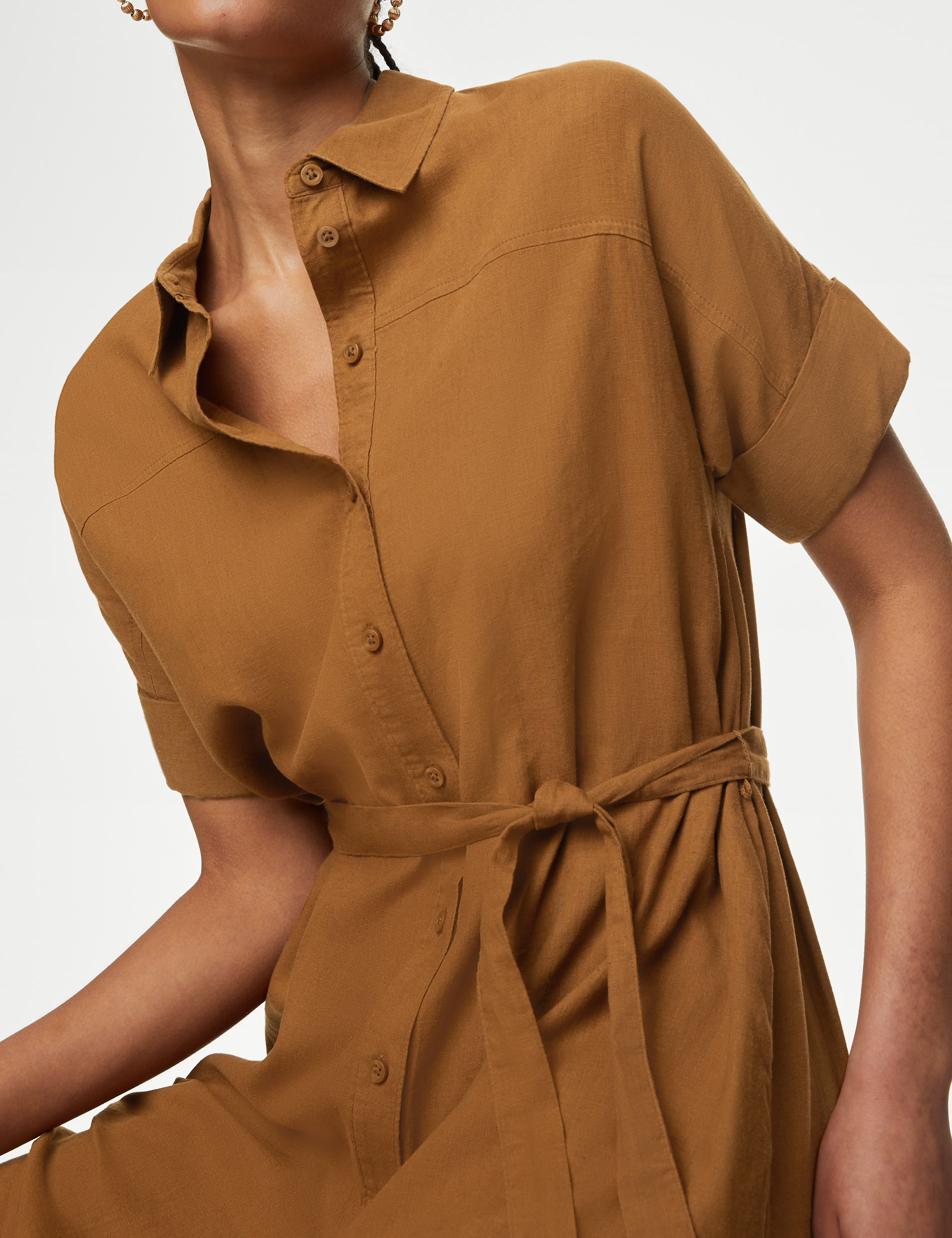 Linen Rich Button Through Midi Shirt Dress 3 of 4