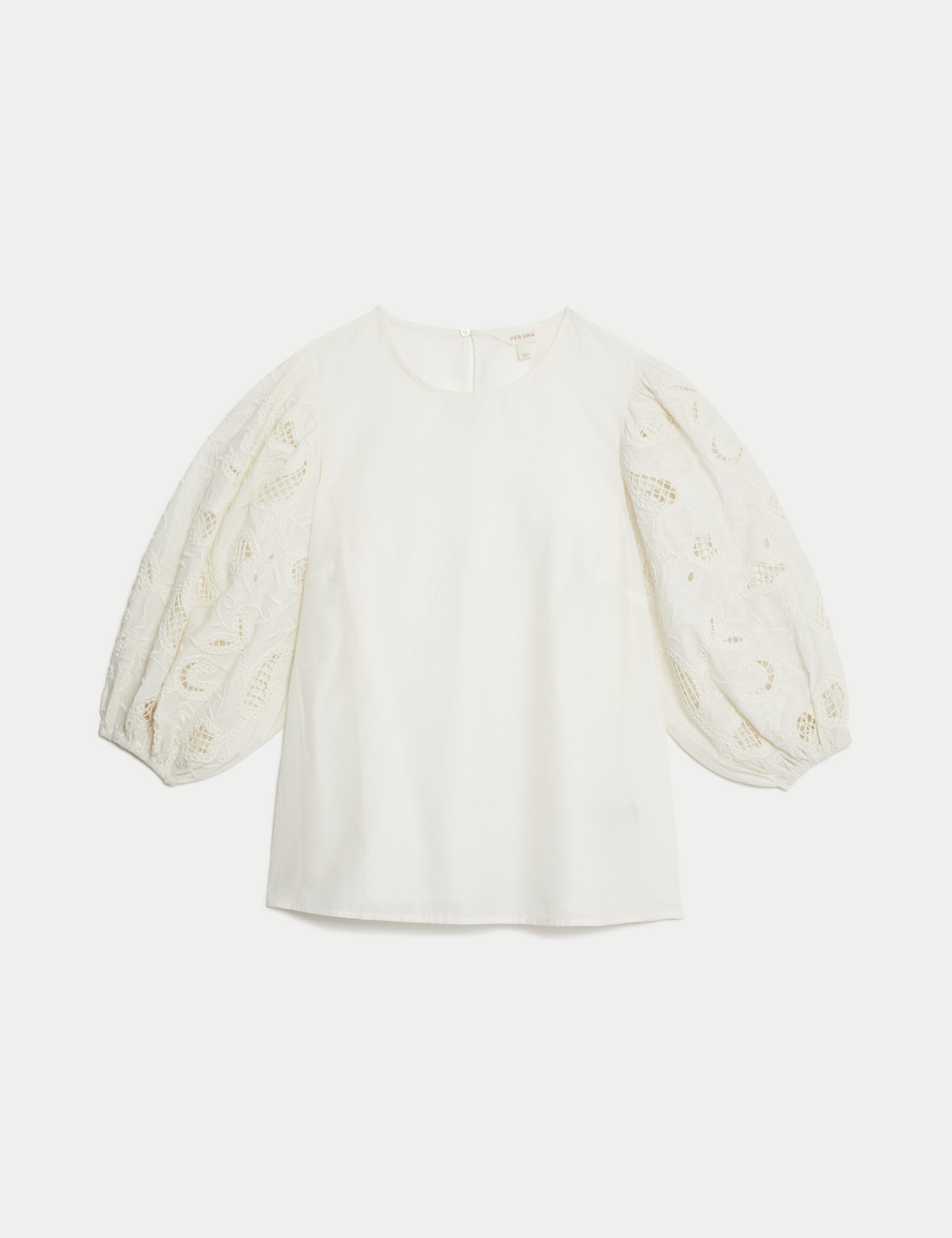 Pure Cotton Broderie Blouson Sleeve Blouse 2 of 5