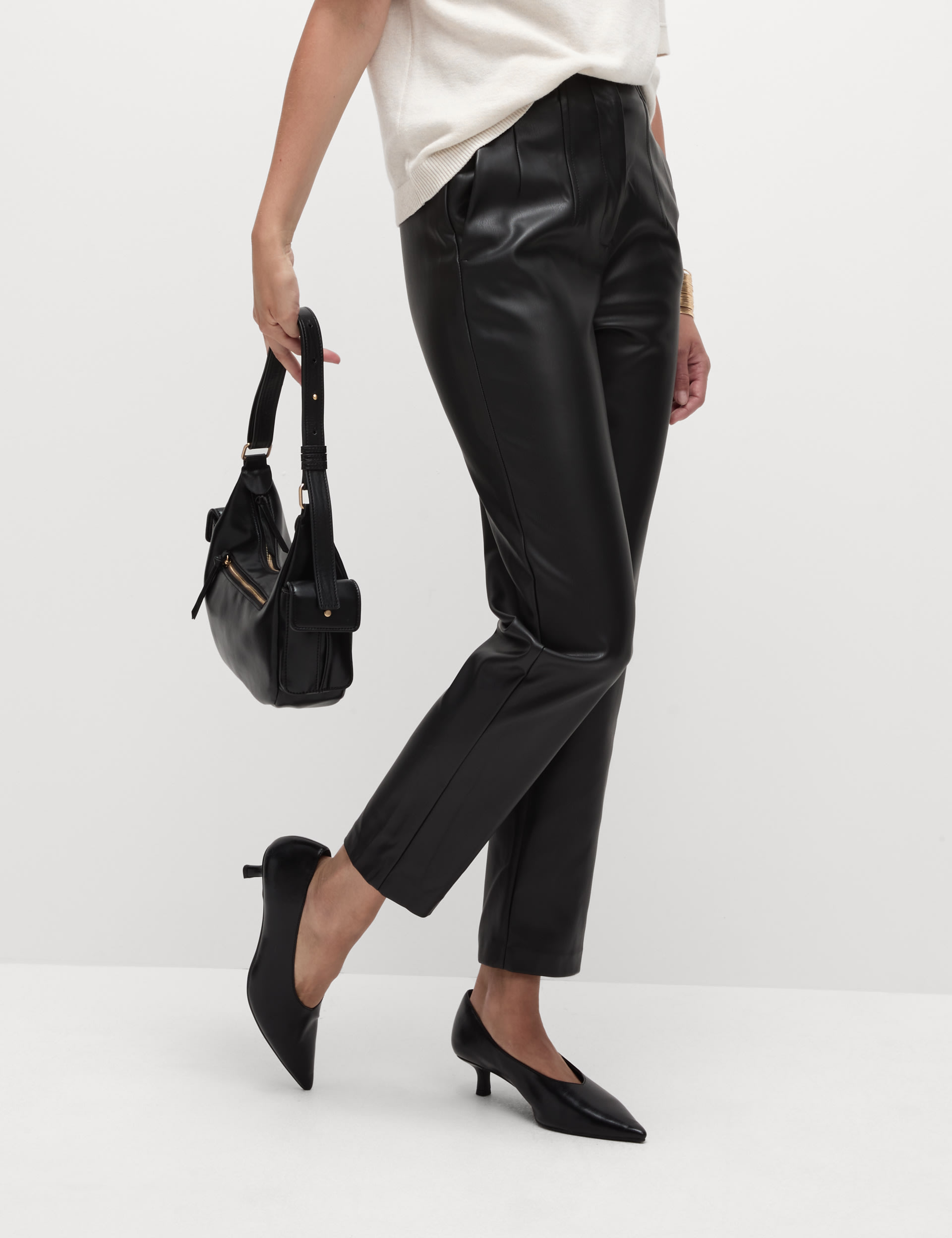 Leather Look Tapered Ankle Grazer Trousers 4 of 4