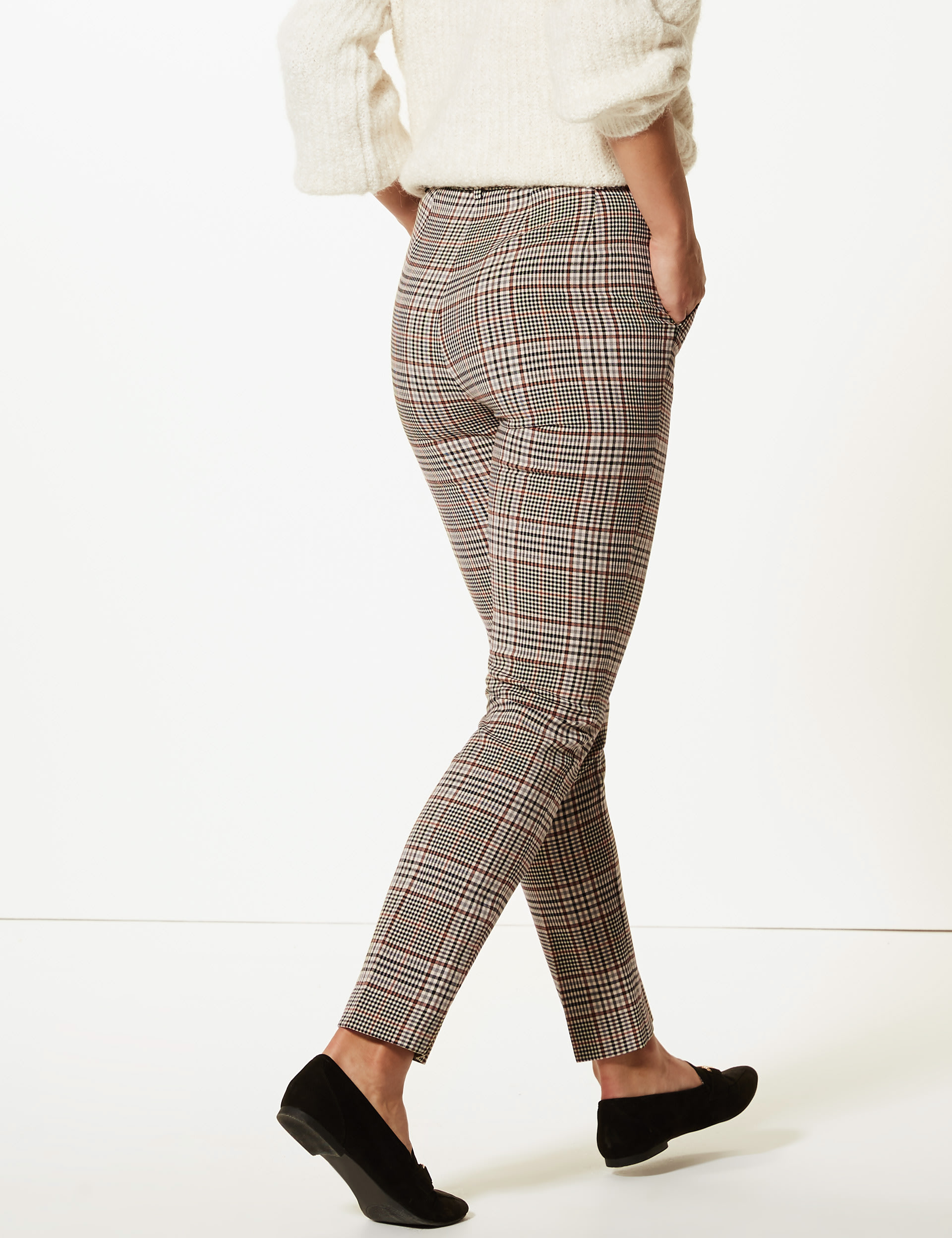 Checked slim leg trousers best sale