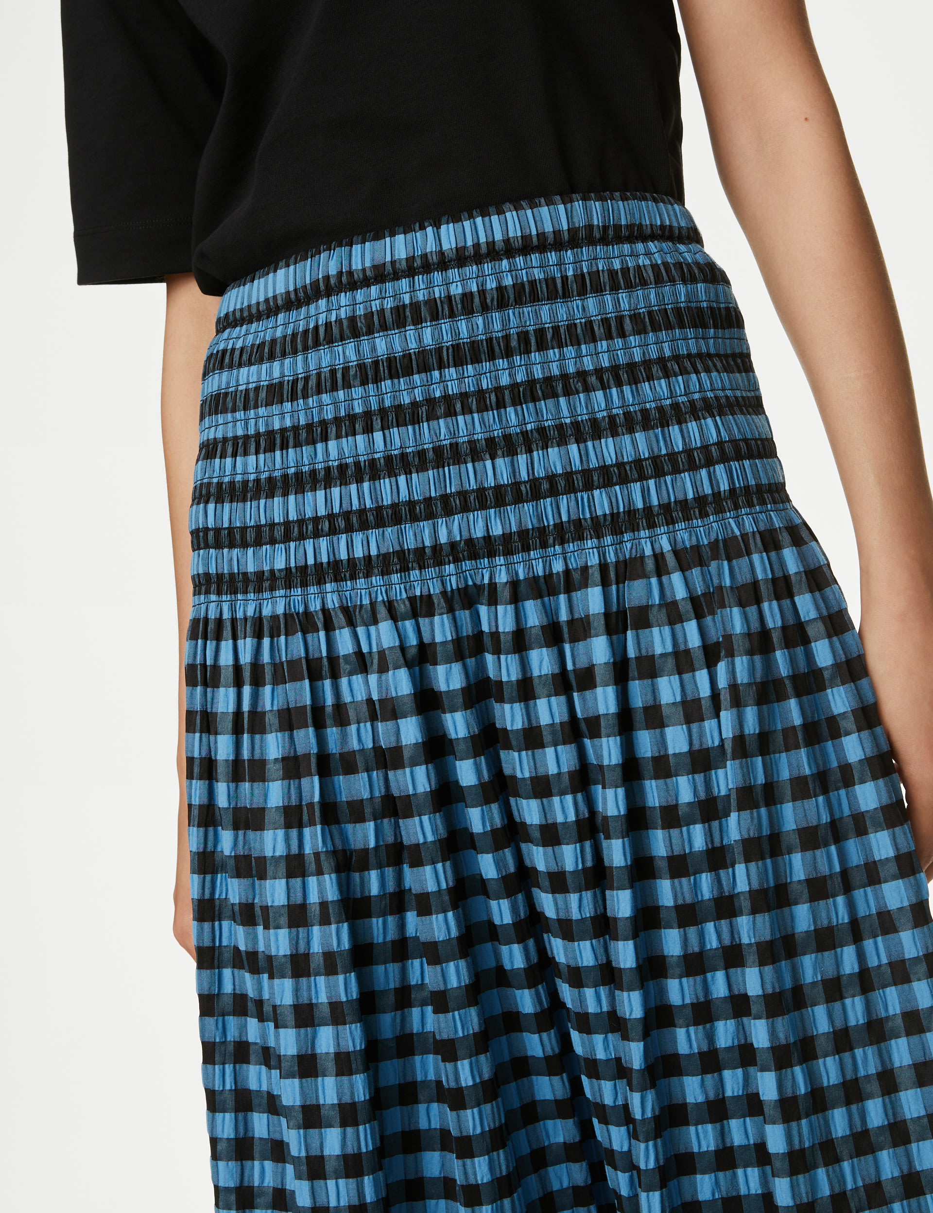 Cotton Blend Checked Midi A-Line Skirt 4 of 6