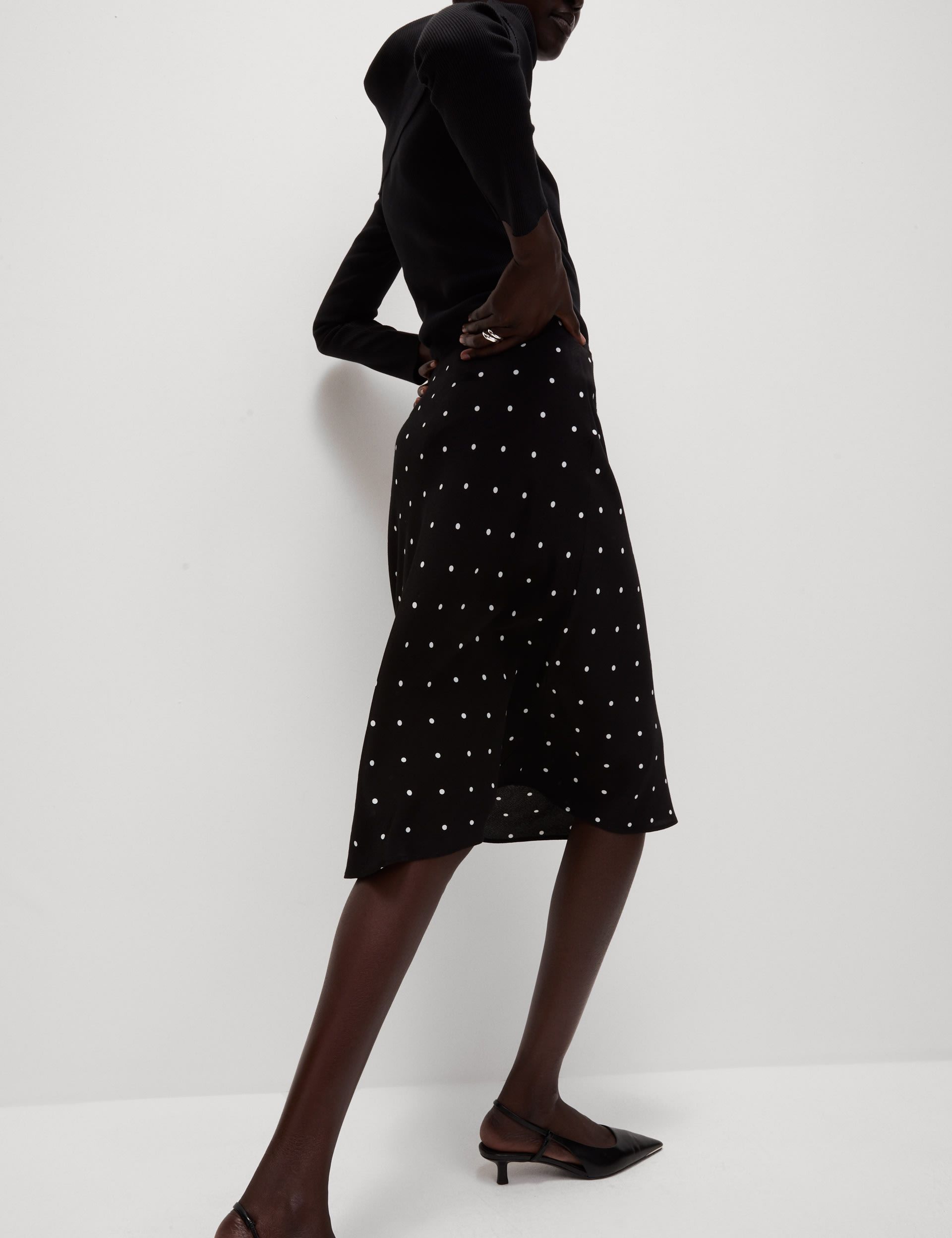 Polka Dot Knee Length Slip Skirt 3 of 5