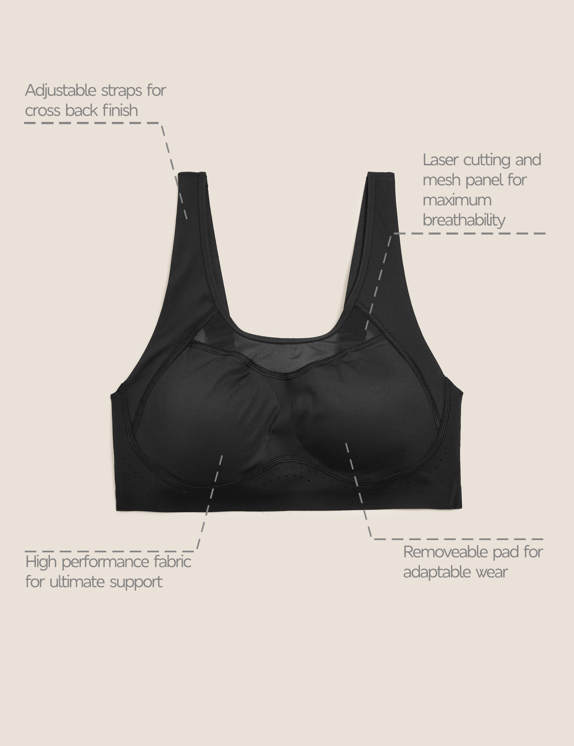 Ultimate Support Non Wired Sports Bra A-E 8 of 8
