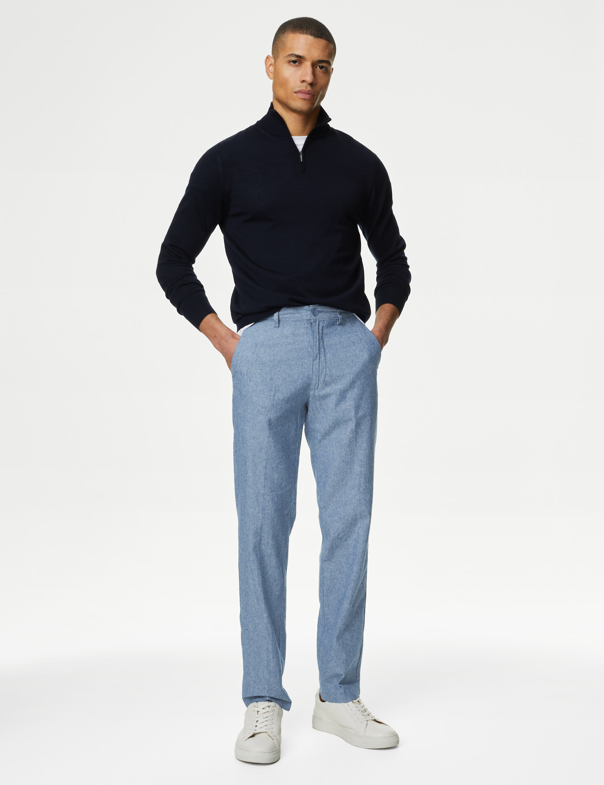 Regular Fit Linen Blend Chambray Stretch Chinos 4 of 7