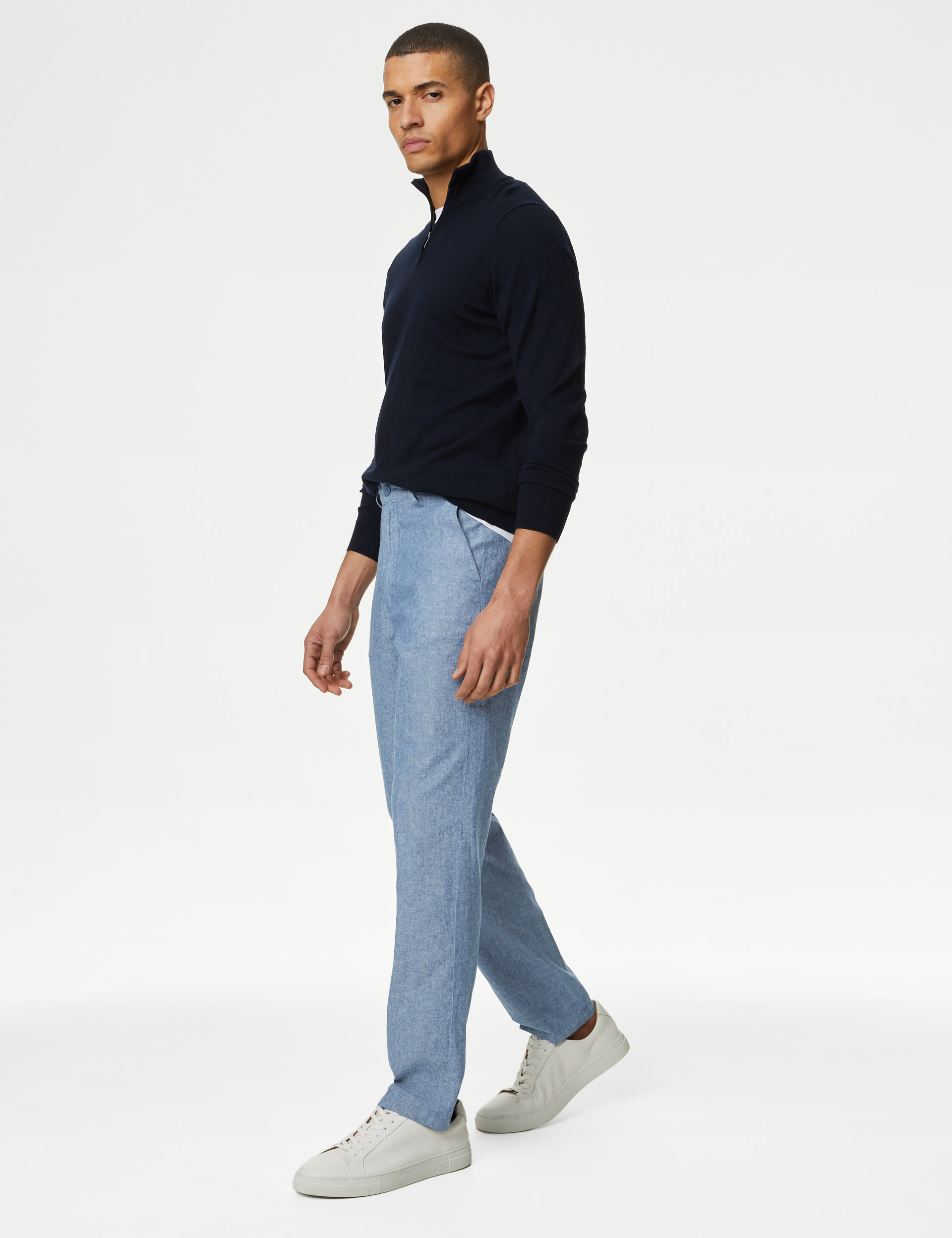 Regular Fit Linen Blend Chambray Stretch Chinos 6 of 7