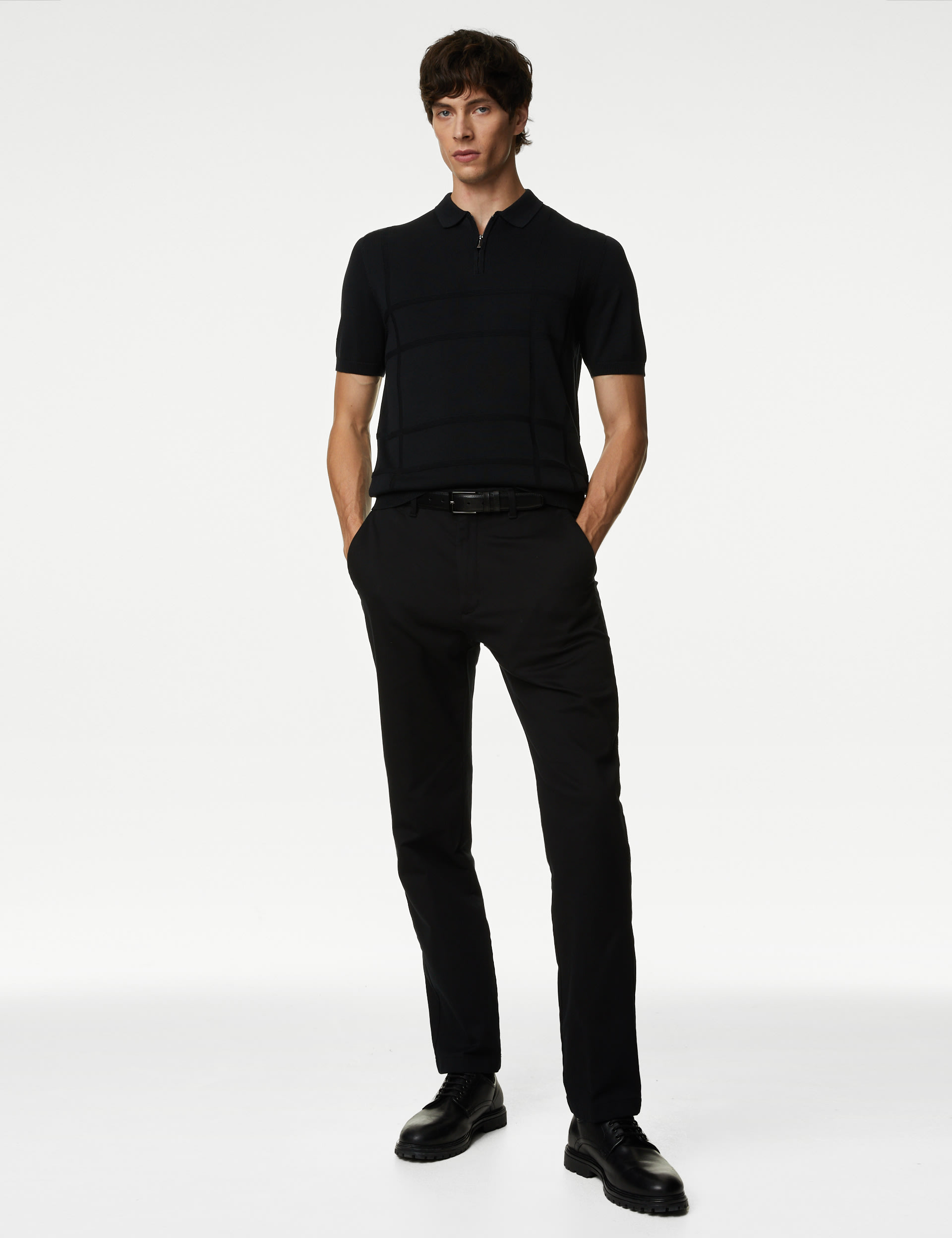 Cotton Modal Zip Up Knitted Polo Shirt 1 of 5