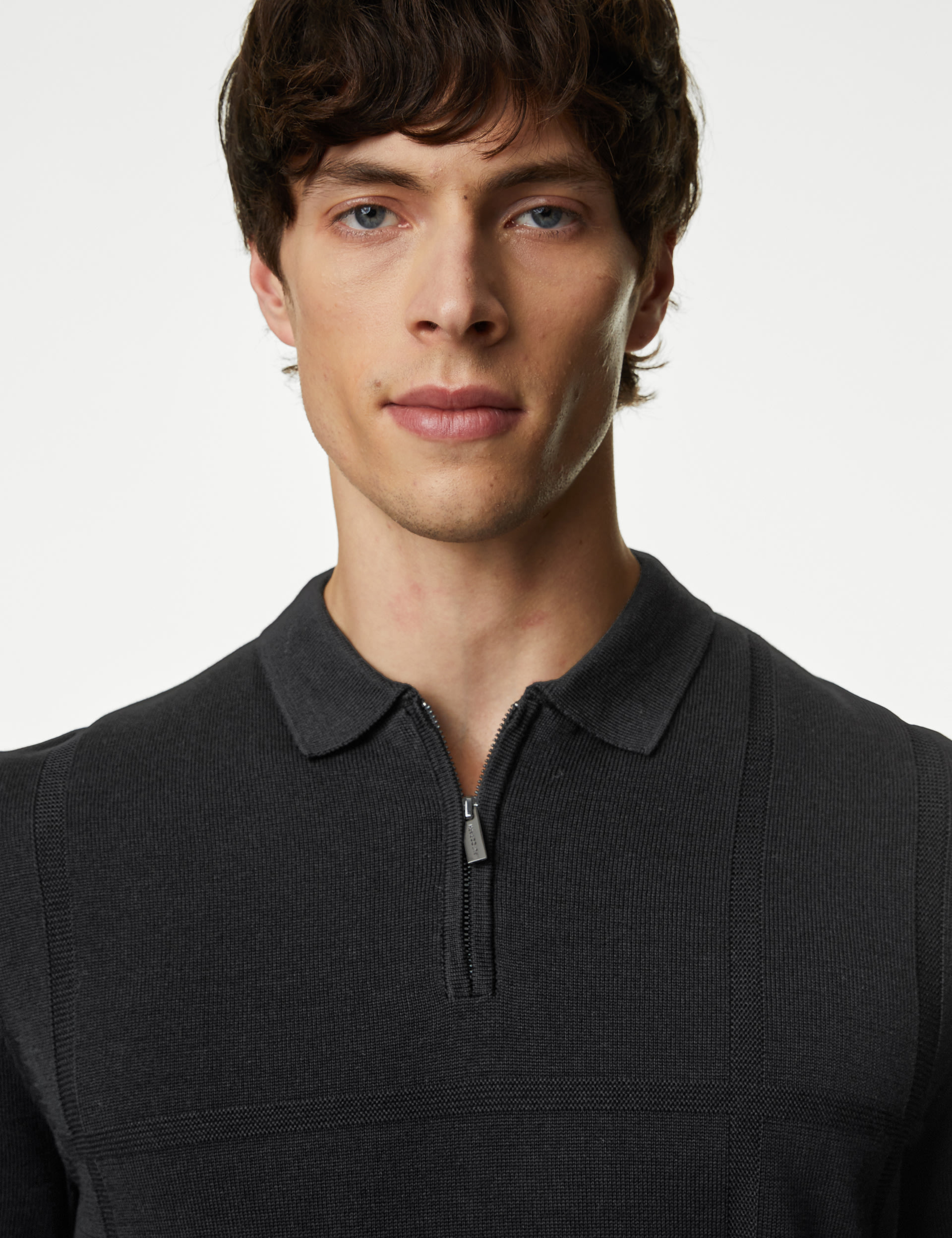 Cotton Modal Zip Up Knitted Polo Shirt 3 of 5