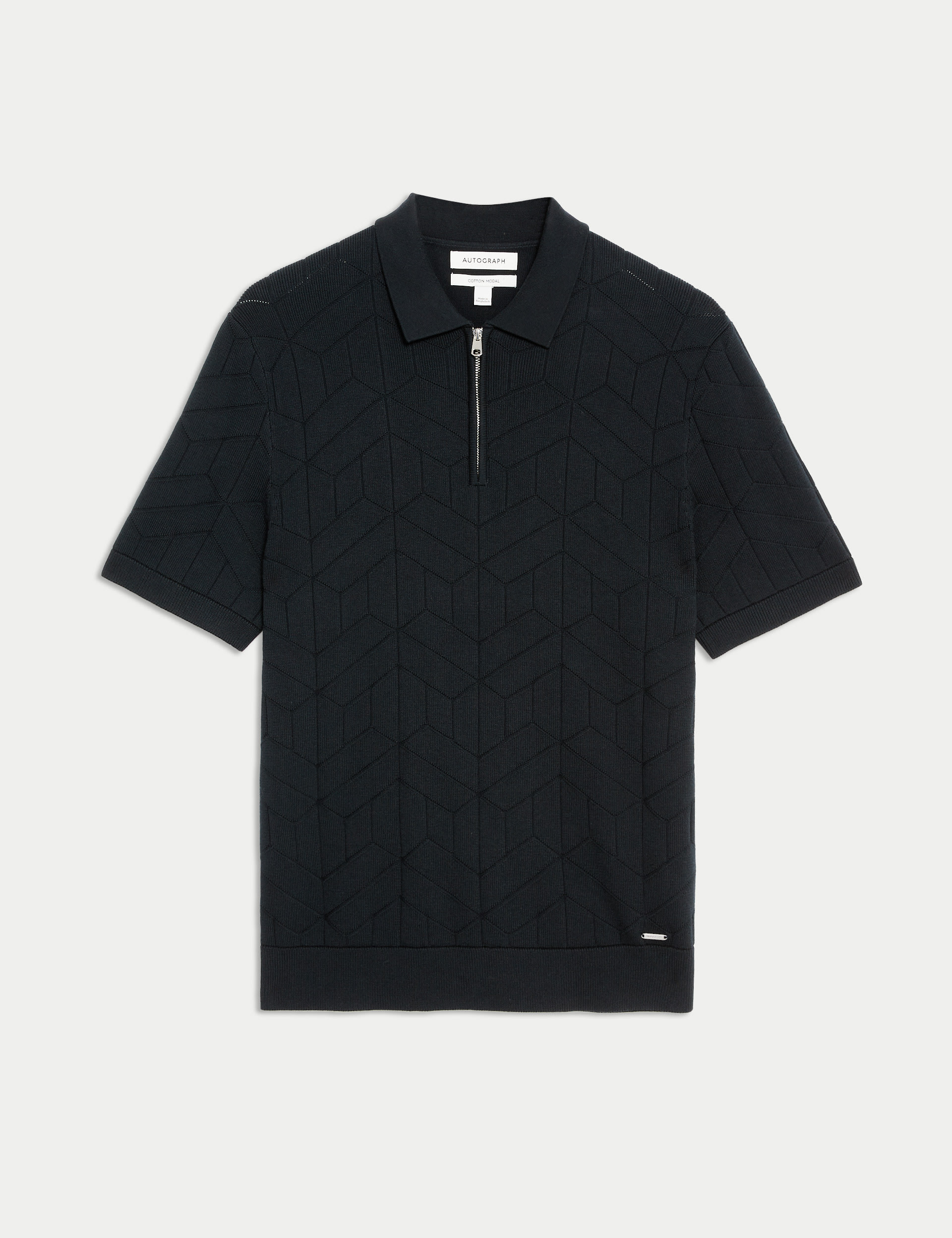 Cotton Rich Zip Up Knitted Polo Shirt 2 of 6