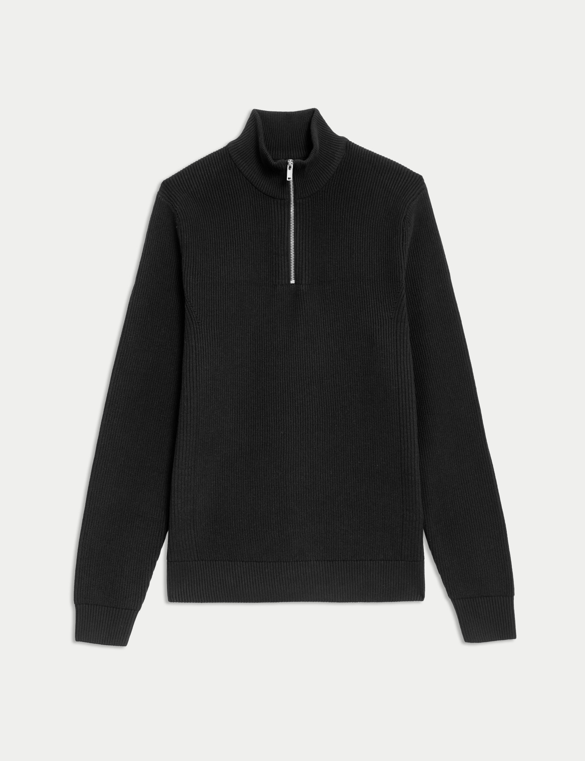 Cotton Blend Ribbed Funnel Neck Jumper 1 of 1